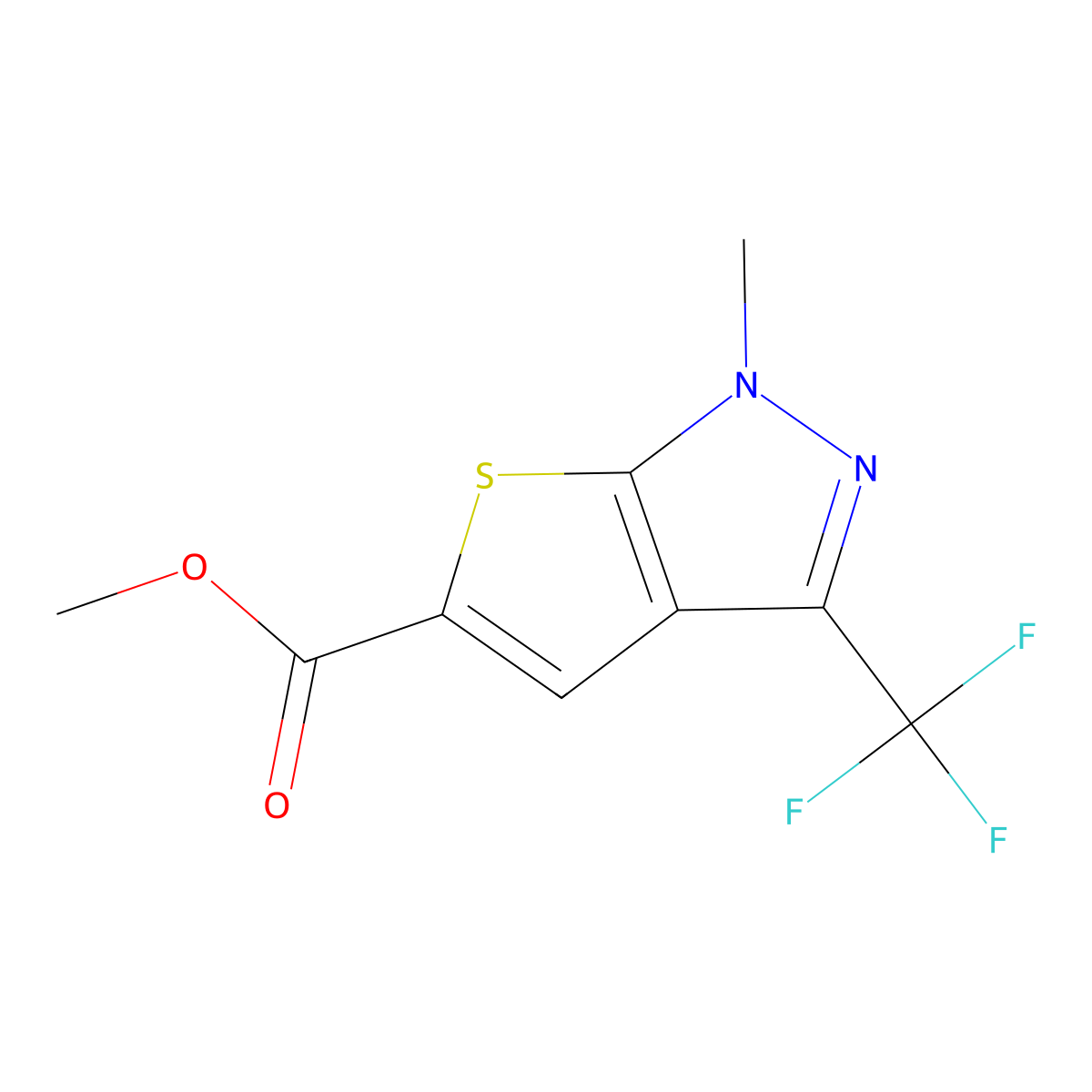 methyl 1-methyl-3-(trifluoromethyl)-1H-thieno[2,3-c]pyrazole-5-carboxylate molecular structure, CAS 677704-91-5