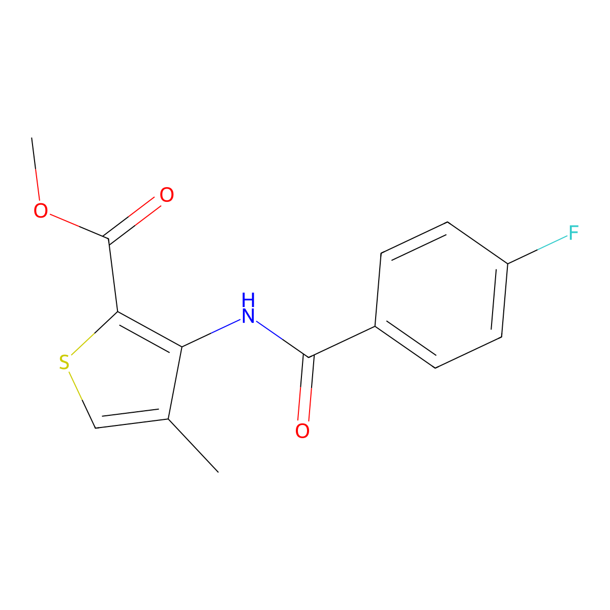 Methyl 3-[(4-fluorobenzoyl)amino]-4-methyl-2-thiophenecarboxylate molecular structure, CAS 677706-82-0