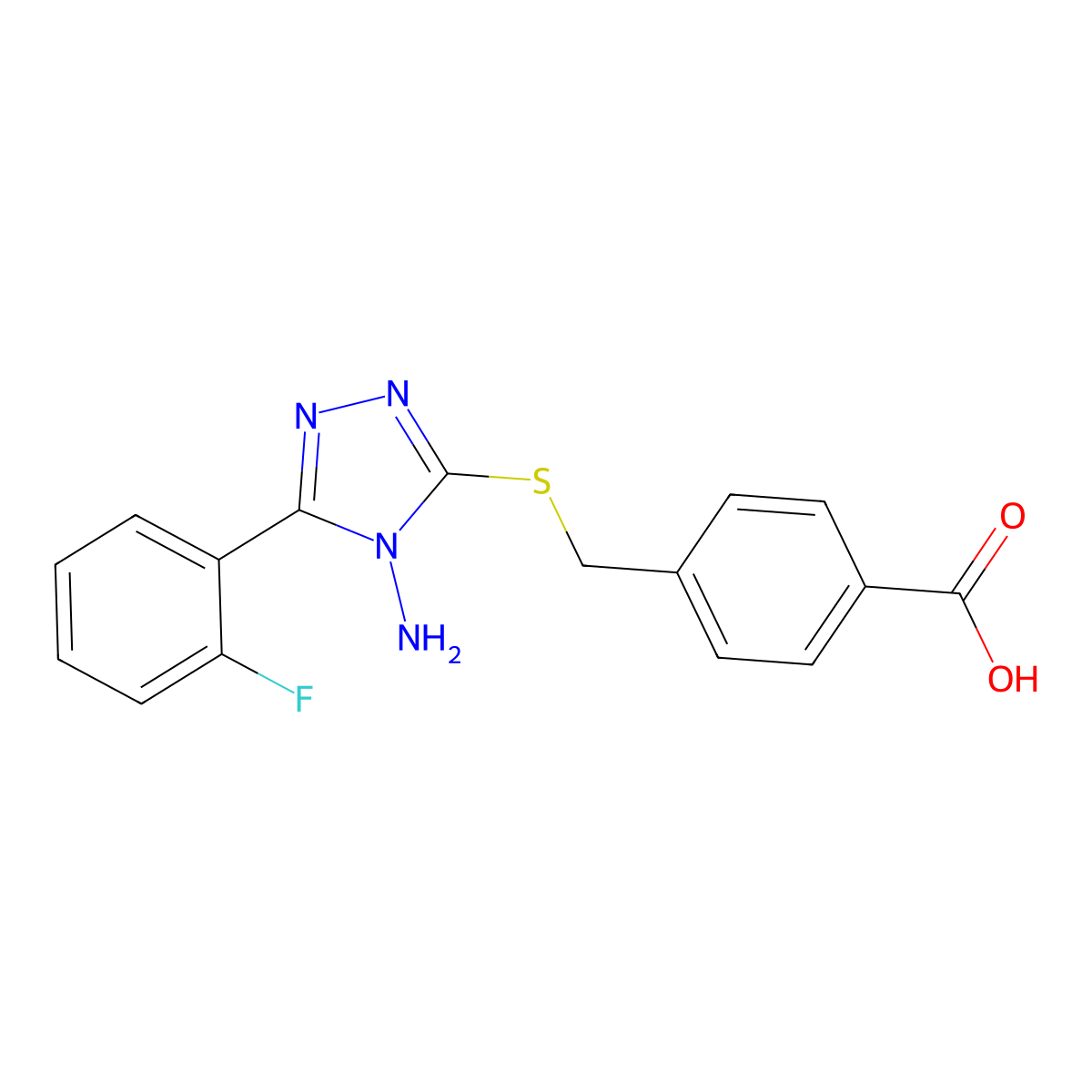 4-{[4-Amino-5-(2-fluorophenyl)-1,2,4-triazol-3-ylthio]methyl}benzoic acid molecular structure, CAS 677719-88-9