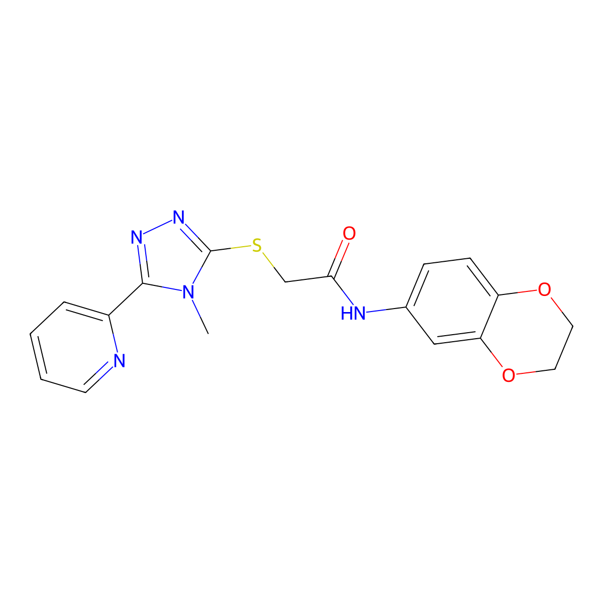 N-(2,3-dihydro-1,4-benzodioxin-6-yl)-2-{[4-methyl-5-(pyridin-2-yl)-4H-1,2,4-triazol-3-yl]sulfanyl}acetamide molecular structure, CAS 677720-01-3