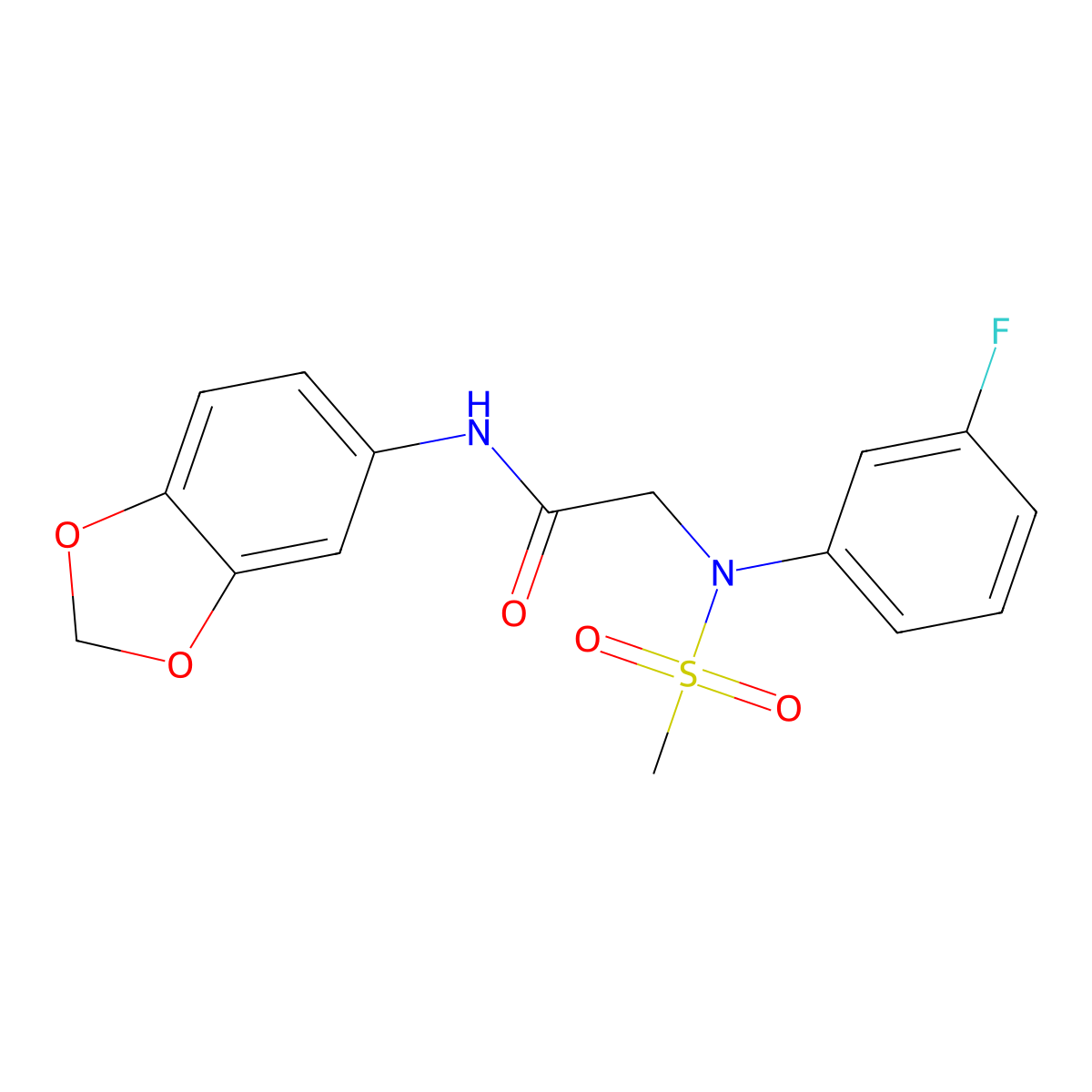 N-(1,3-benzodioxol-5-yl)-2-(3-fluoro-N-methylsulfonylanilino)acetamide molecular structure, CAS 677720-30-8