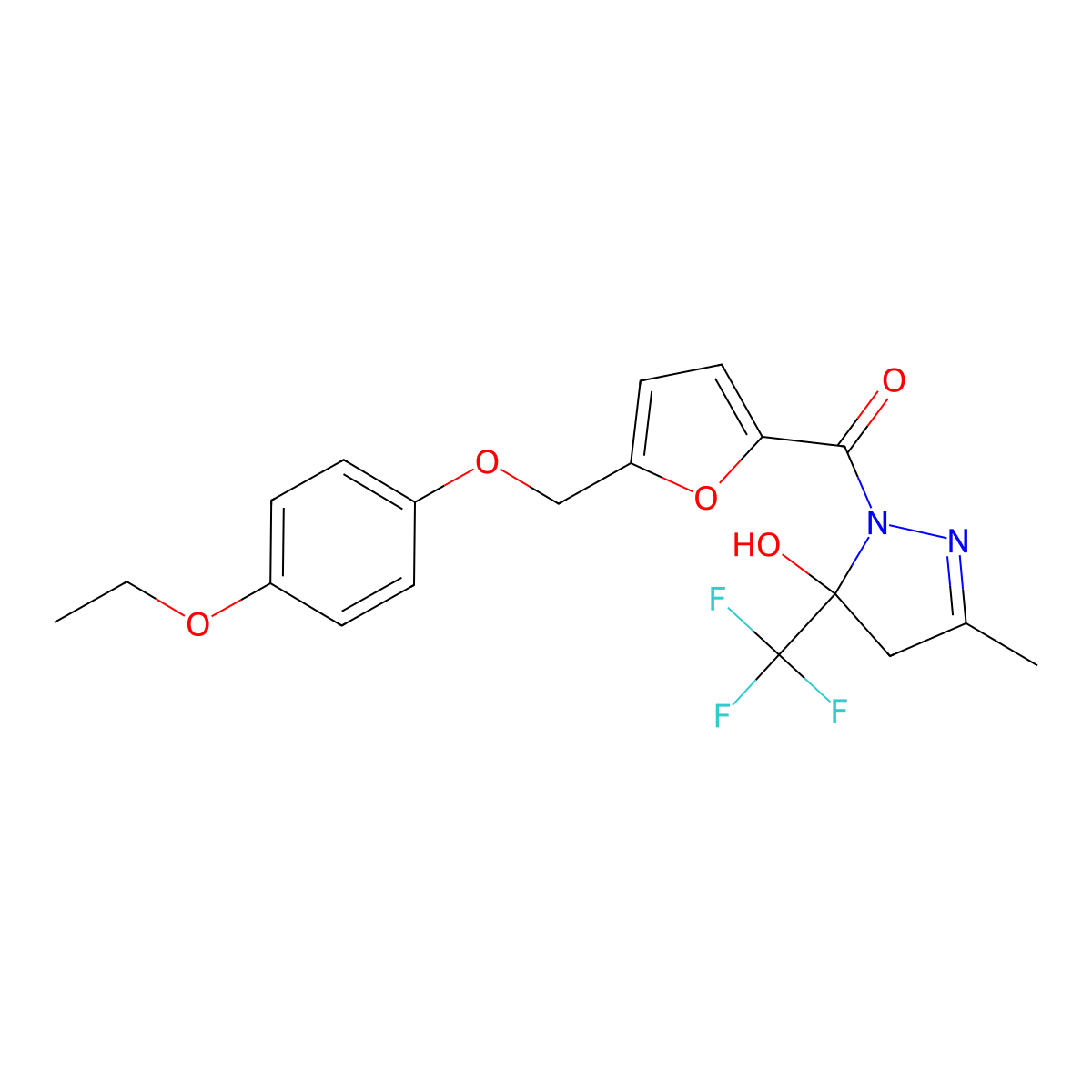[5-[(4-ethoxyphenoxy)methyl]furan-2-yl]-[5-hydroxy-3-methyl-5-(trifluoromethyl)-4H-pyrazol-1-yl]methanone molecular structure, CAS 677720-34-2