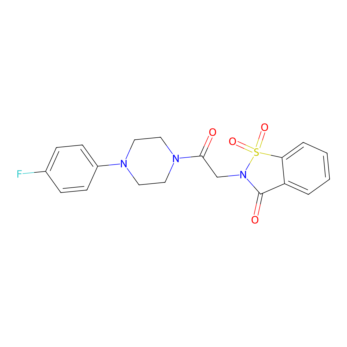 2-(2-(4-(4-fluorophenyl)piperazin-1-yl)-2-oxoethyl)benzo[d]isothiazol-3(2H)-one 1,1-dioxide molecular structure, CAS 677720-43-3