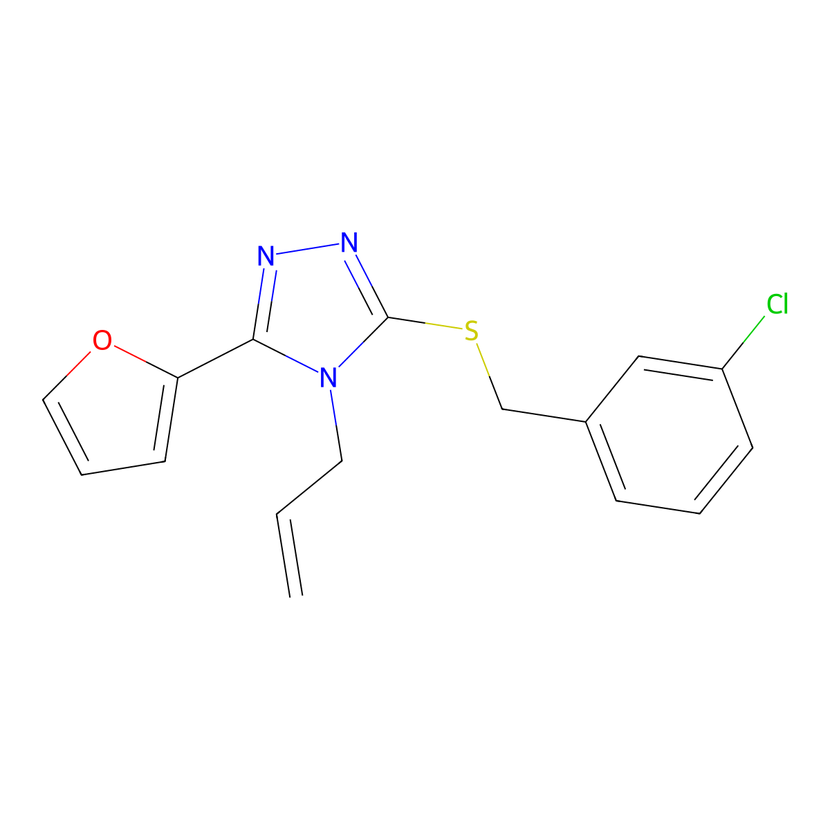 3-[(3-Chlorophenyl)methylthio]-5-(2-furyl)-4-prop-2-enyl-1,2,4-triazole molecular structure, CAS 677720-82-0