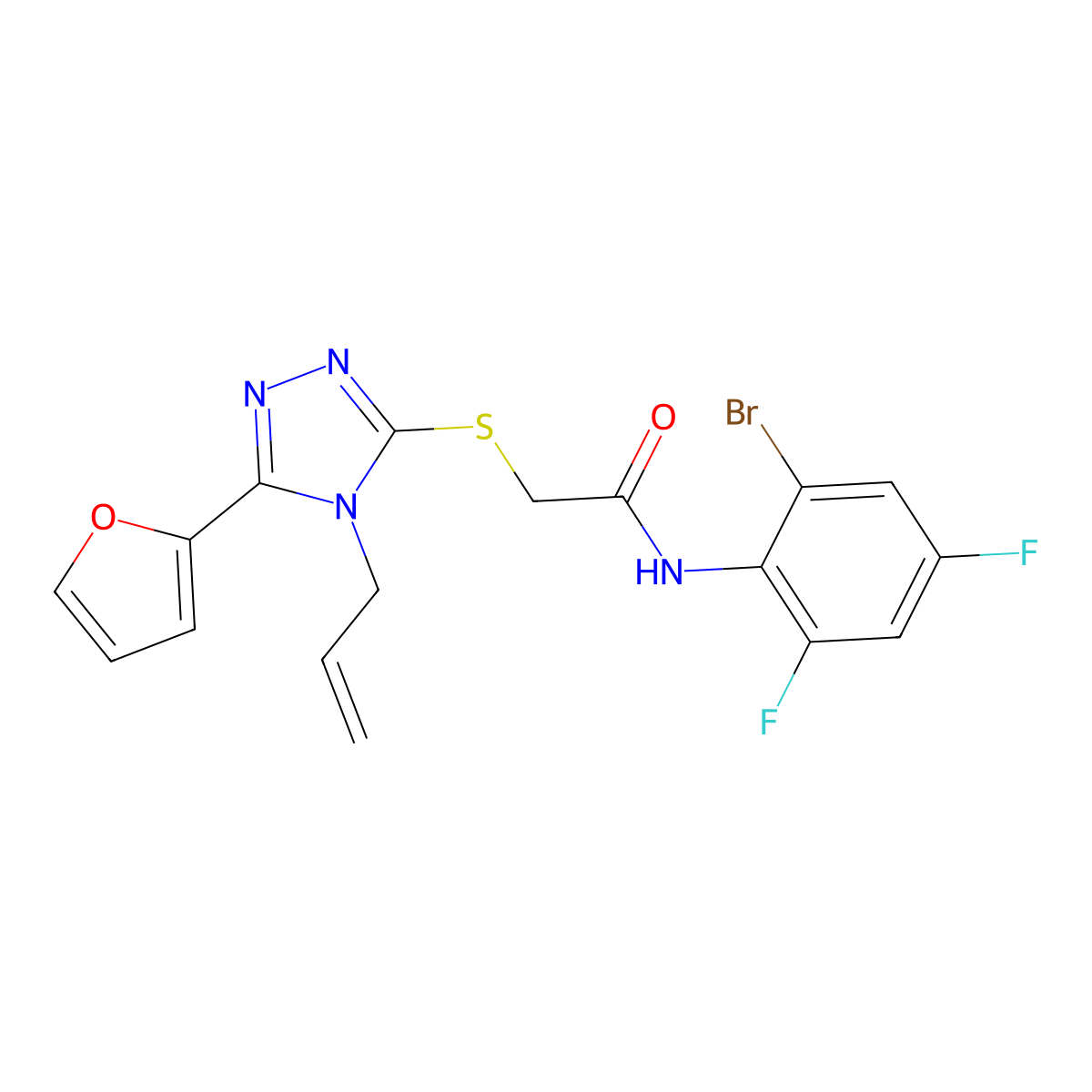 N-(2-bromo-4,6-difluorophenyl)-2-{[5-(furan-2-yl)-4-(prop-2-en-1-yl)-4H-1,2,4-triazol-3-yl]sulfanyl}acetamide molecular structure, CAS 677721-33-4
