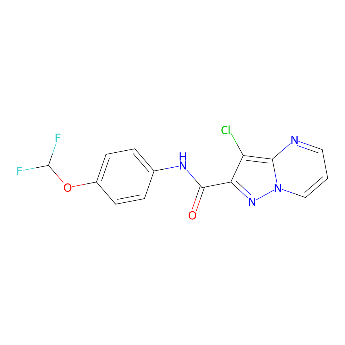 3-chloro-N-[4-(difluoromethoxy)phenyl]pyrazolo[1,5-a]pyrimidine-2-carboxamide molecular structure, CAS 677731-58-7