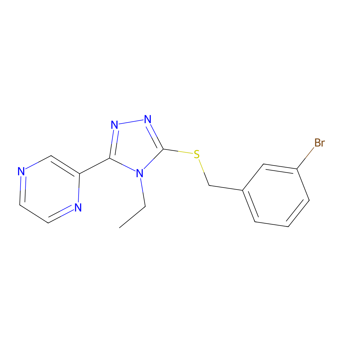 3-[(3-Bromophenyl)methylthio]-4-ethyl-5-pyrazin-2-yl-1,2,4-triazole molecular structure, CAS 677733-18-5