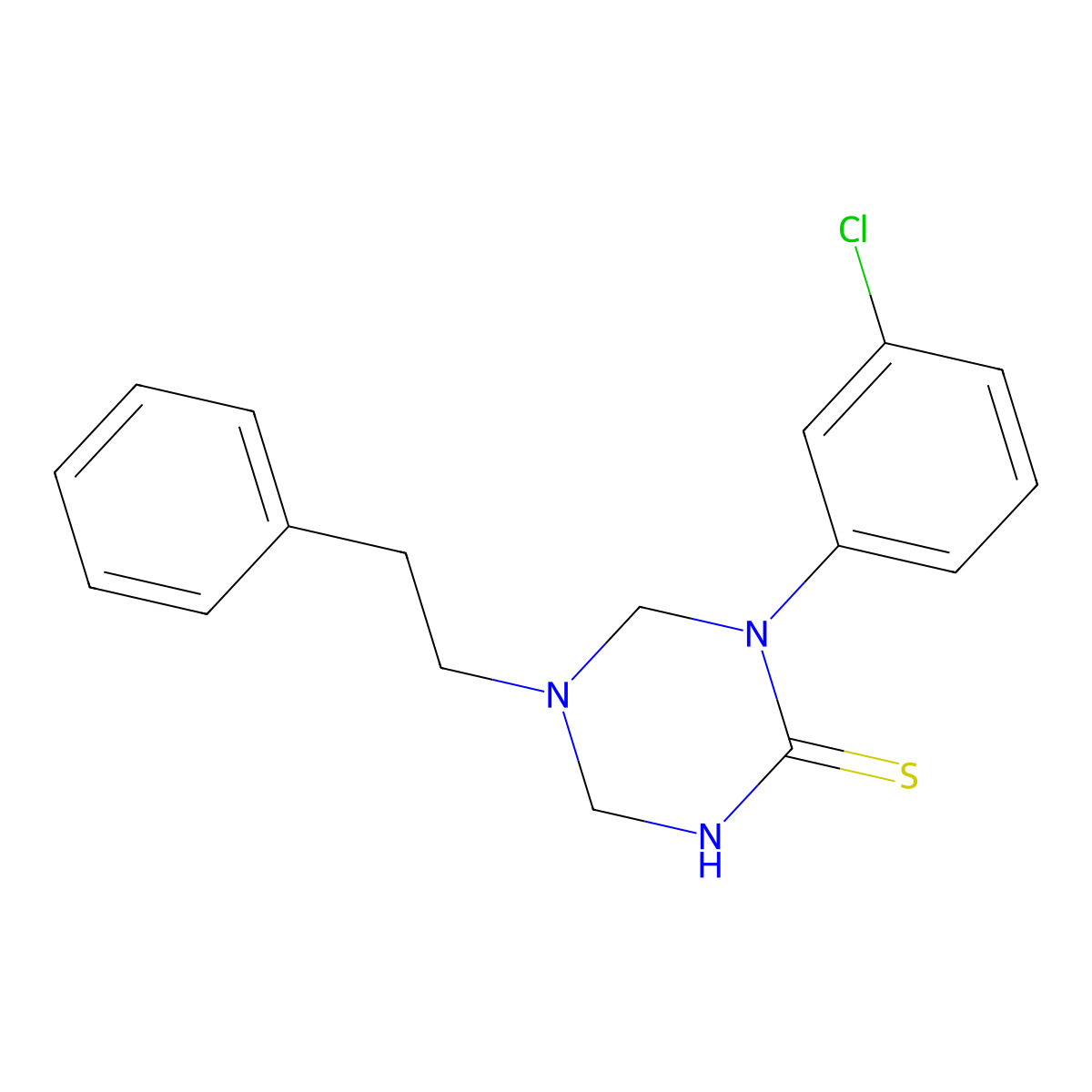 1-(3-Chlorophenyl)-5-(2-phenylethyl)-1,3,5-triazinane-2-thione molecular structure, CAS 677734-40-6