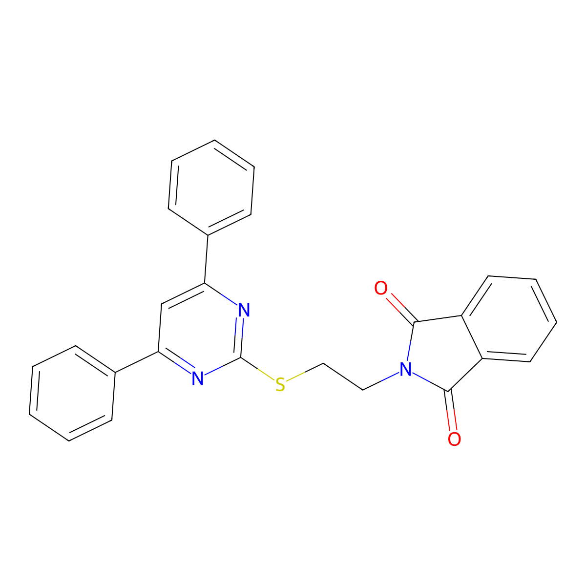 2-[2-(4,6-Diphenylpyrimidin-2-yl)sulfanylethyl]isoindole-1,3-dione molecular structure, CAS 677734-63-3