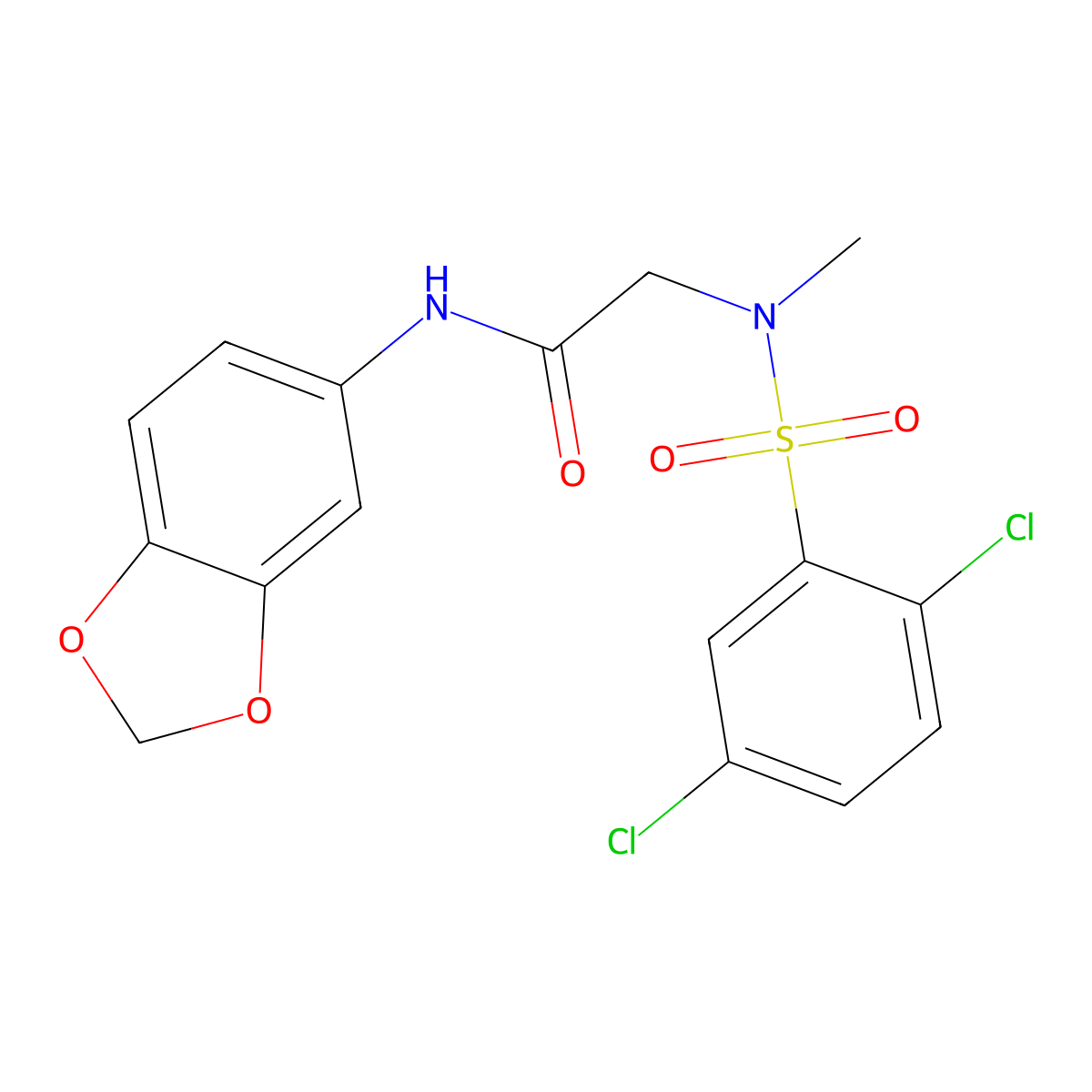 N-(1,3-benzodioxol-5-yl)-2-[(2,5-dichlorophenyl)sulfonyl-methylamino]acetamide molecular structure, CAS 677735-48-7