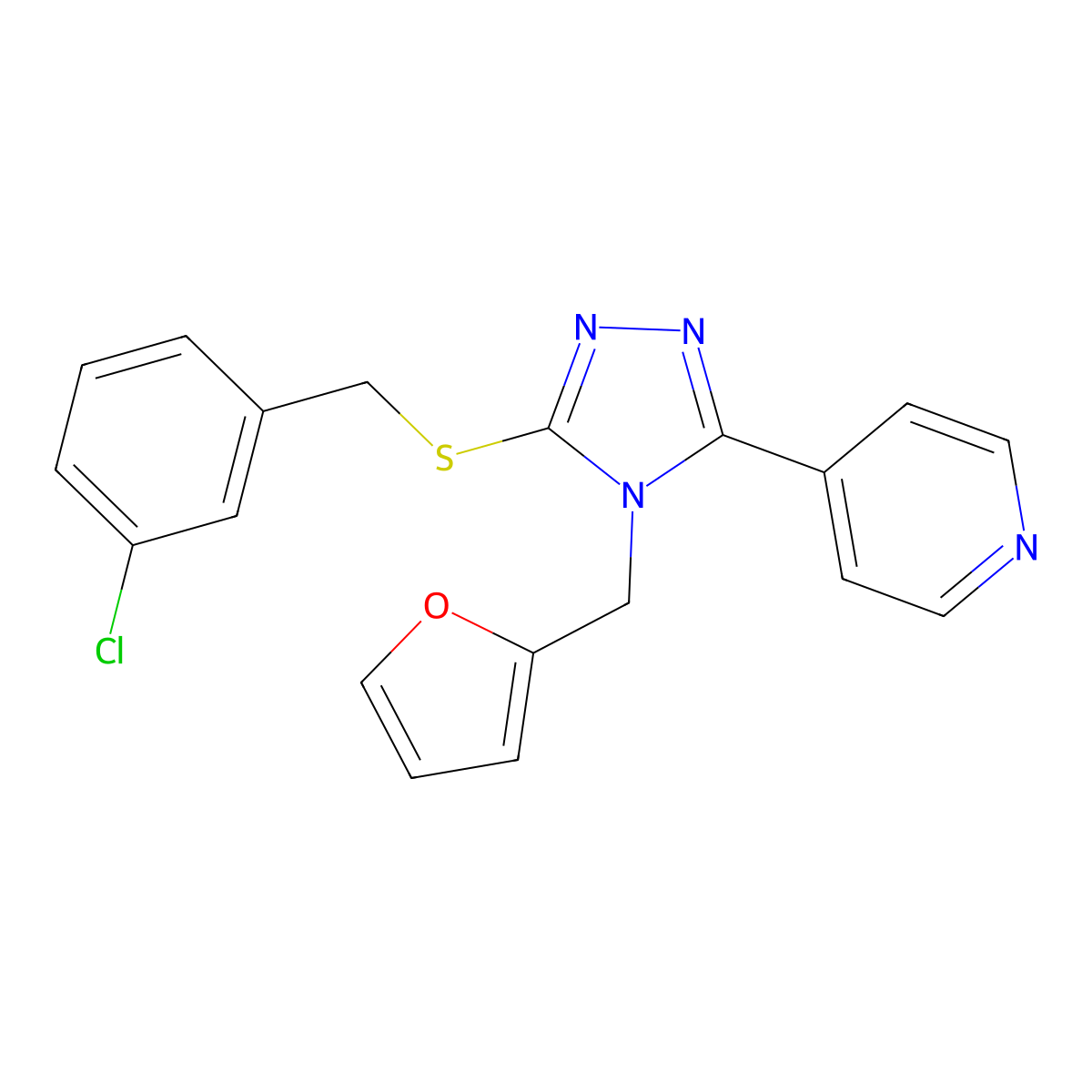 3-[(3-Chlorophenyl)methylthio]-4-(2-furylmethyl)-5-(4-pyridyl)-1,2,4-triazole molecular structure, CAS 677735-57-8