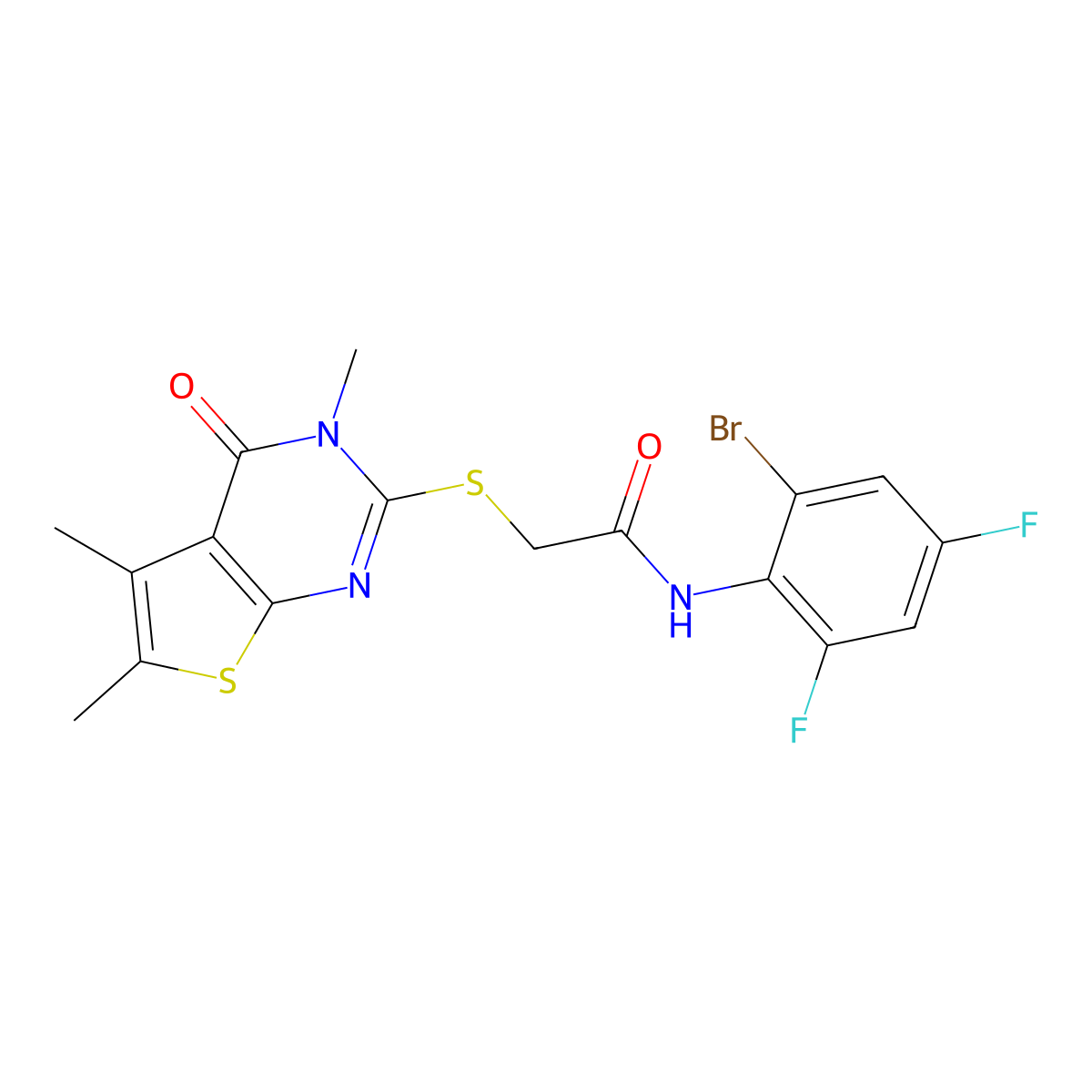 N-(2-bromo-4,6-difluorophenyl)-2-[(3,5,6-trimethyl-4-oxo-3,4-dihydrothieno[2,3-d]pyrimidin-2-yl)sulfanyl]acetamide molecular structure, CAS 677735-74-9