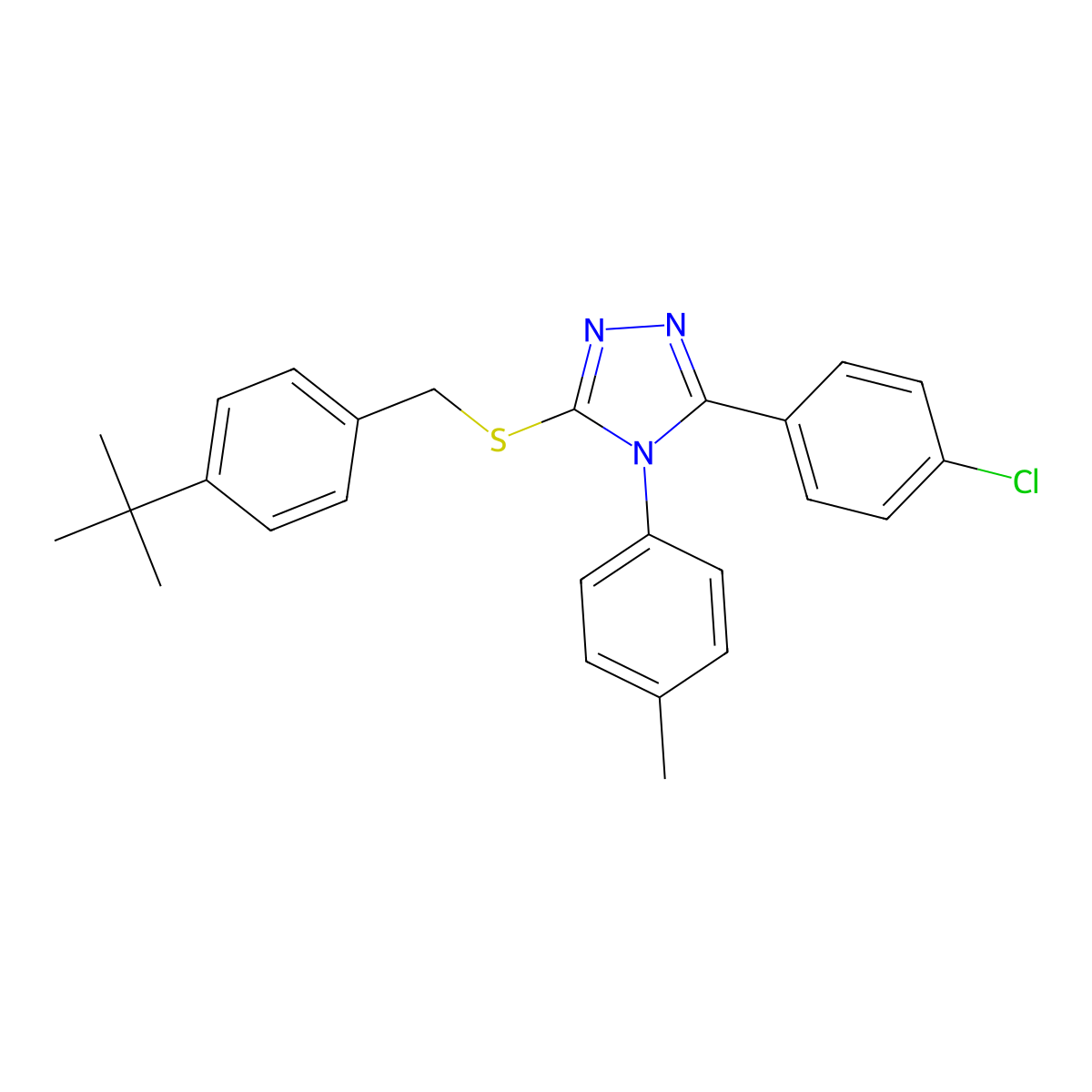 3-((4-Tert-butylbenzyl)thio)-5-(4-CL-PH)-4-(4-methylphenyl)-4H-1,2,4-triazole molecular structure, CAS 677735-77-2