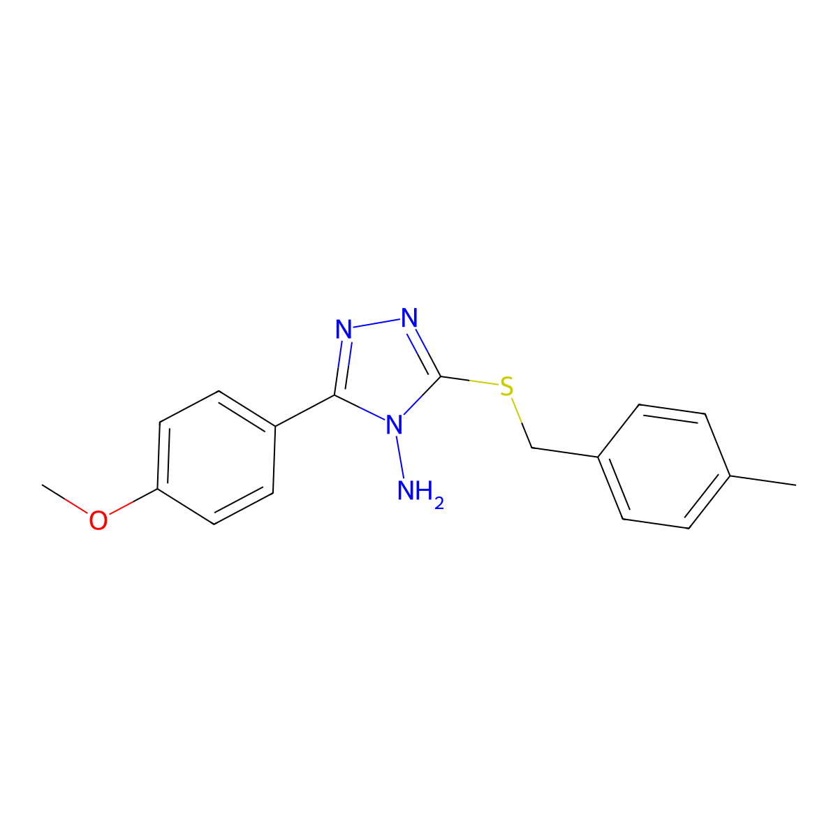 5-(4-Methoxyphenyl)-3-[(4-methylphenyl)methylthio]-1,2,4-triazole-4-ylamine molecular structure, CAS 677735-88-5