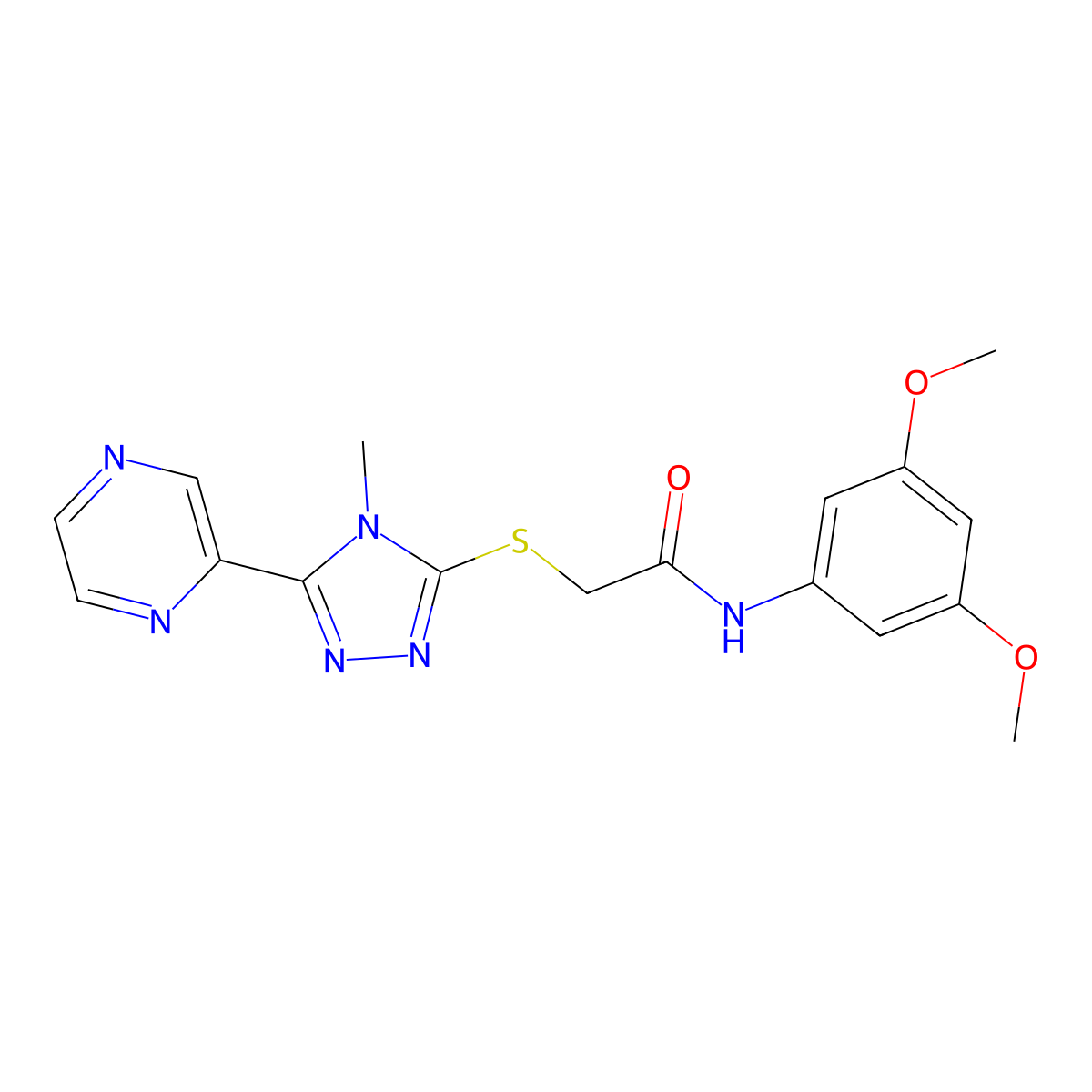 N-(3,5-dimethoxyphenyl)-2-{[4-methyl-5-(pyrazin-2-yl)-4H-1,2,4-triazol-3-yl]sulfanyl}acetamide molecular structure, CAS 677738-33-9