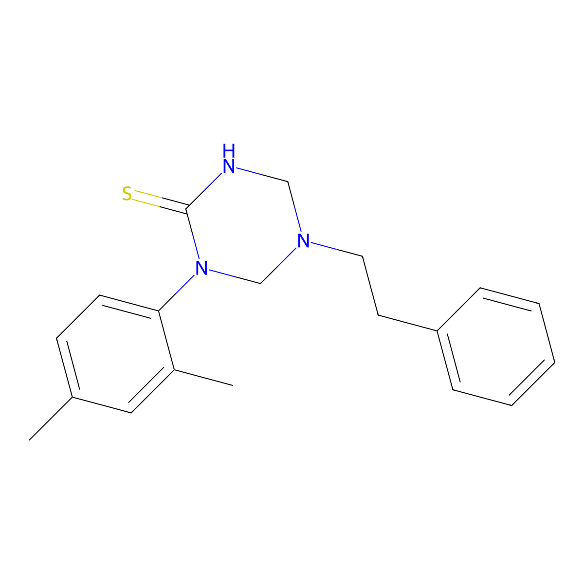 1-(2,4-Dimethylphenyl)-5-(2-phenylethyl)-1,3,5-triazinane-2-thione molecular structure, CAS 677739-00-3