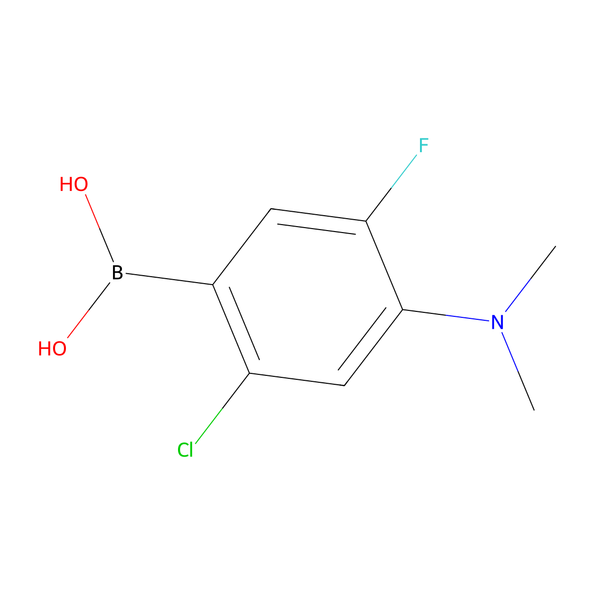 2-Chloro-4-dimethylamino-5-fluorophenylboronic acid molecular structure, CAS 677742-00-6
