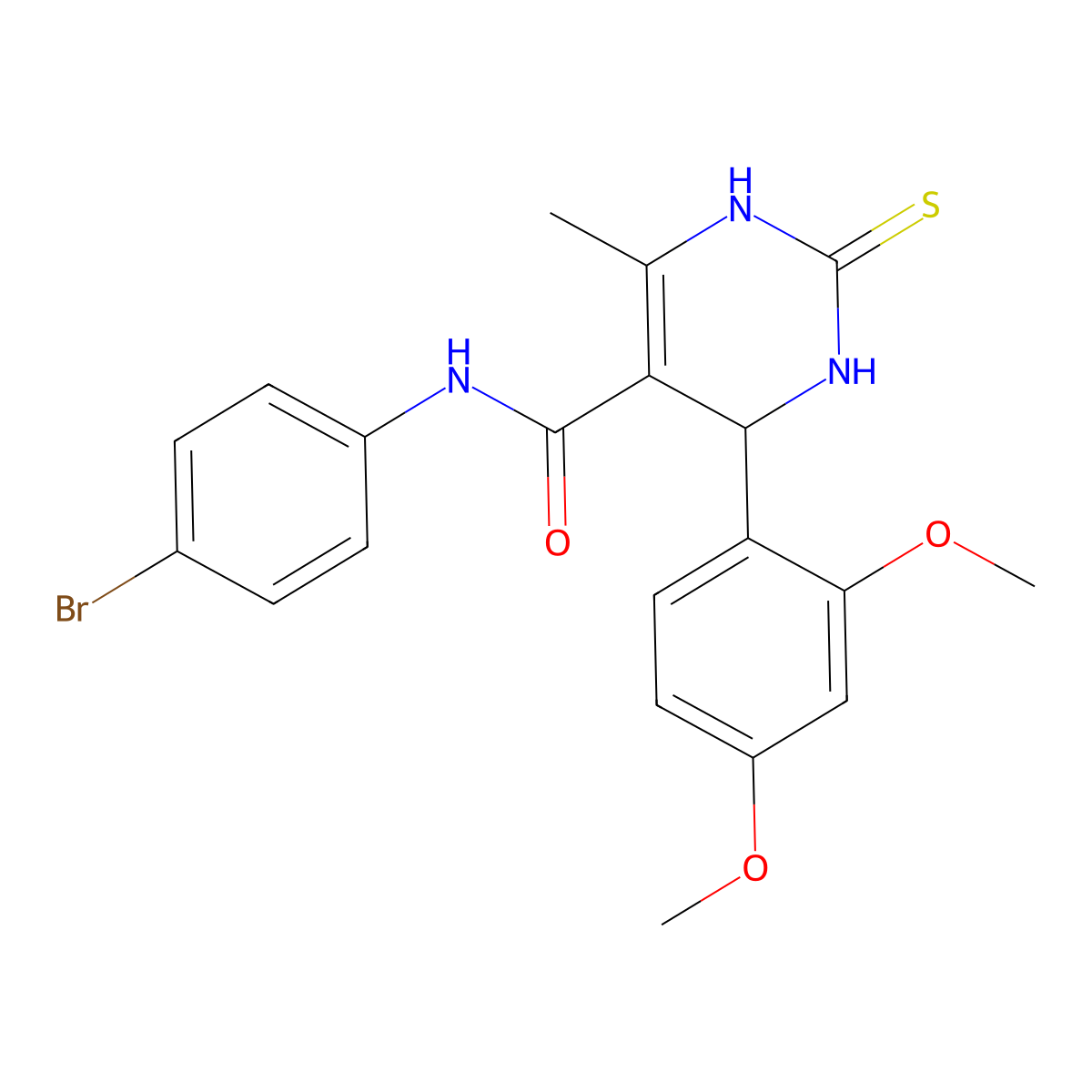 N-(4-bromophenyl)-4-(2,4-dimethoxyphenyl)-6-methyl-2-thioxo-1,2,3,4-tetrahydropyrimidine-5-carboxamide molecular structure, CAS 677748-16-2