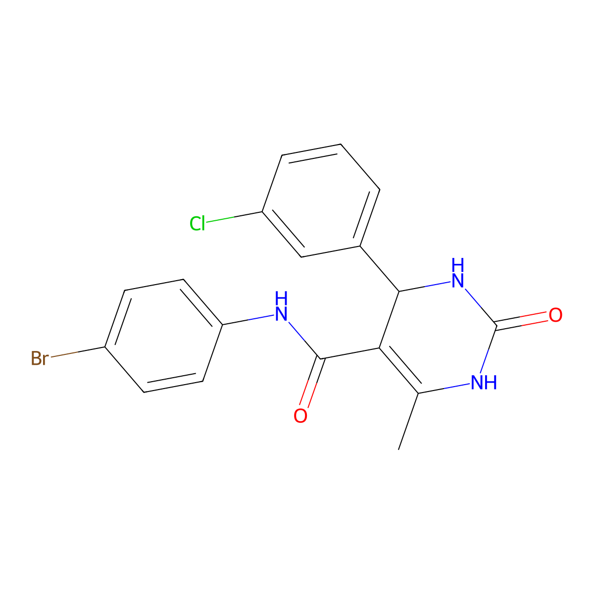 N-(4-bromophenyl)-4-(3-chlorophenyl)-6-methyl-2-oxo-1,2,3,4-tetrahydropyrimidine-5-carboxamide molecular structure, CAS 677748-17-3
