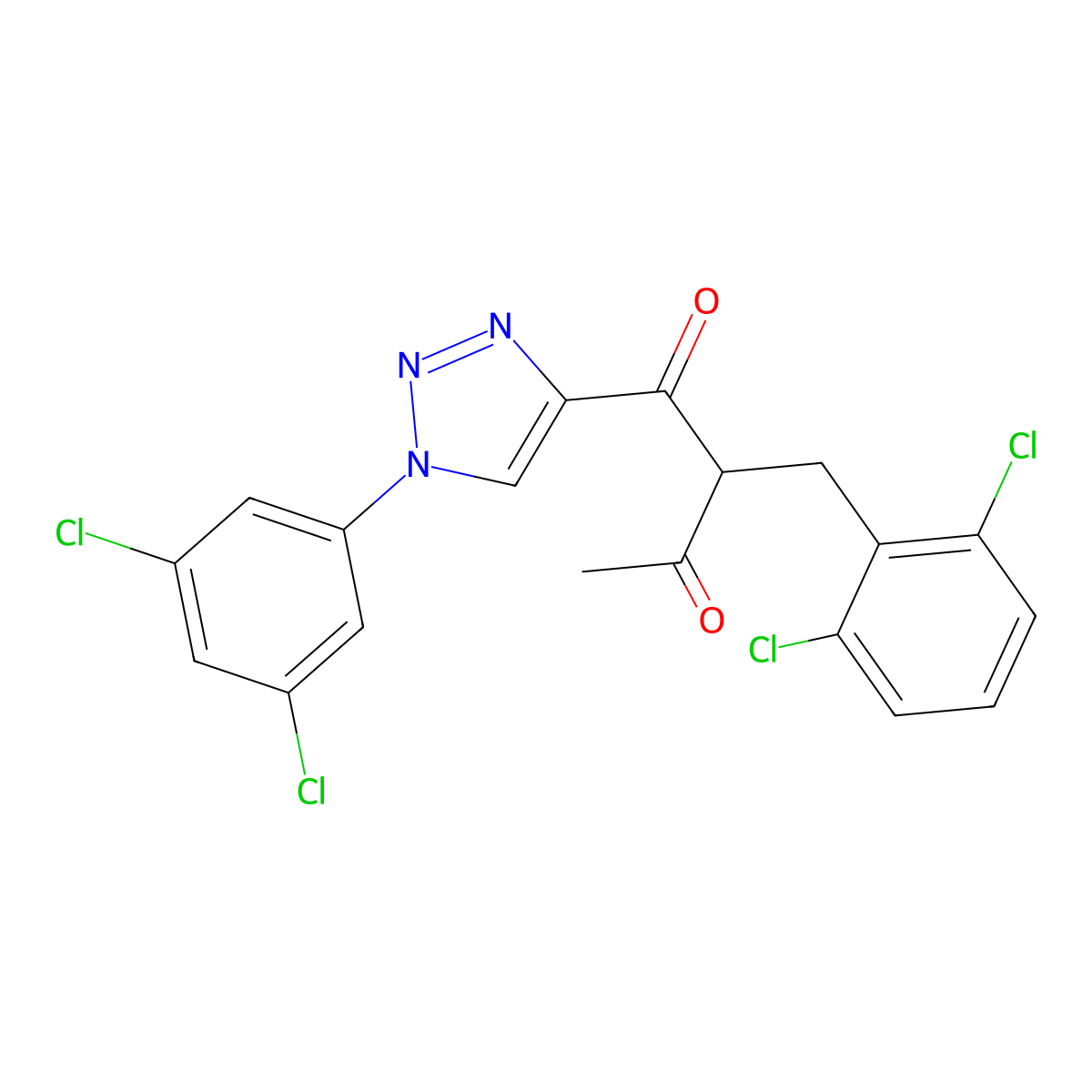 2-[(2,6-Dichlorophenyl)methyl]-1-[1-(3,5-dichlorophenyl)triazol-4-yl]butane-1,3-dione molecular structure, CAS 677749-44-9
