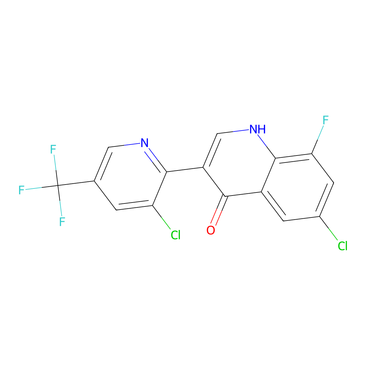6-chloro-3-[3-chloro-5-(trifluoromethyl)-2-pyridinyl]-8-fluoro-4(1H)-quinolinone molecular structure, CAS 677749-53-0