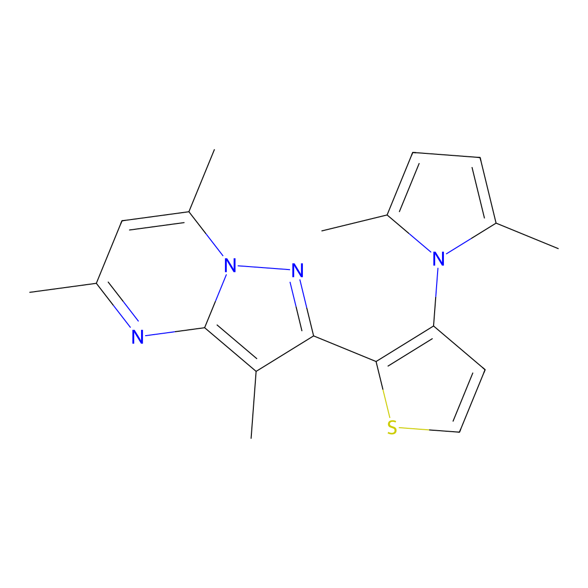 2-[3-(2,5-dimethyl-1H-pyrrol-1-yl)-2-thienyl]-3,5,7-trimethylpyrazolo[1,5-a]pyrimidine molecular structure, CAS 677749-57-4