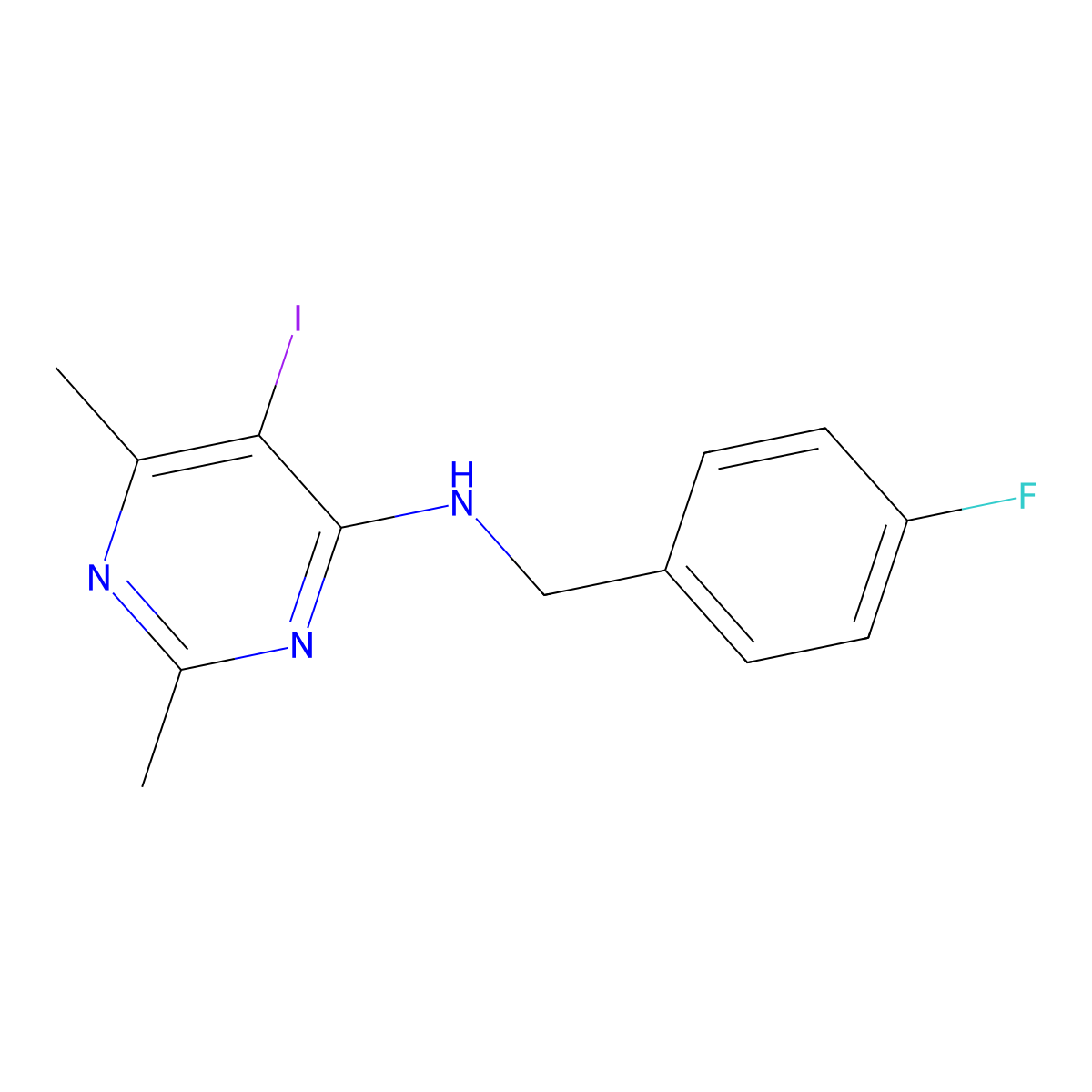 N-(4-fluorobenzyl)-5-iodo-2,6-dimethyl-4-pyrimidinamine molecular structure, CAS 677749-61-0
