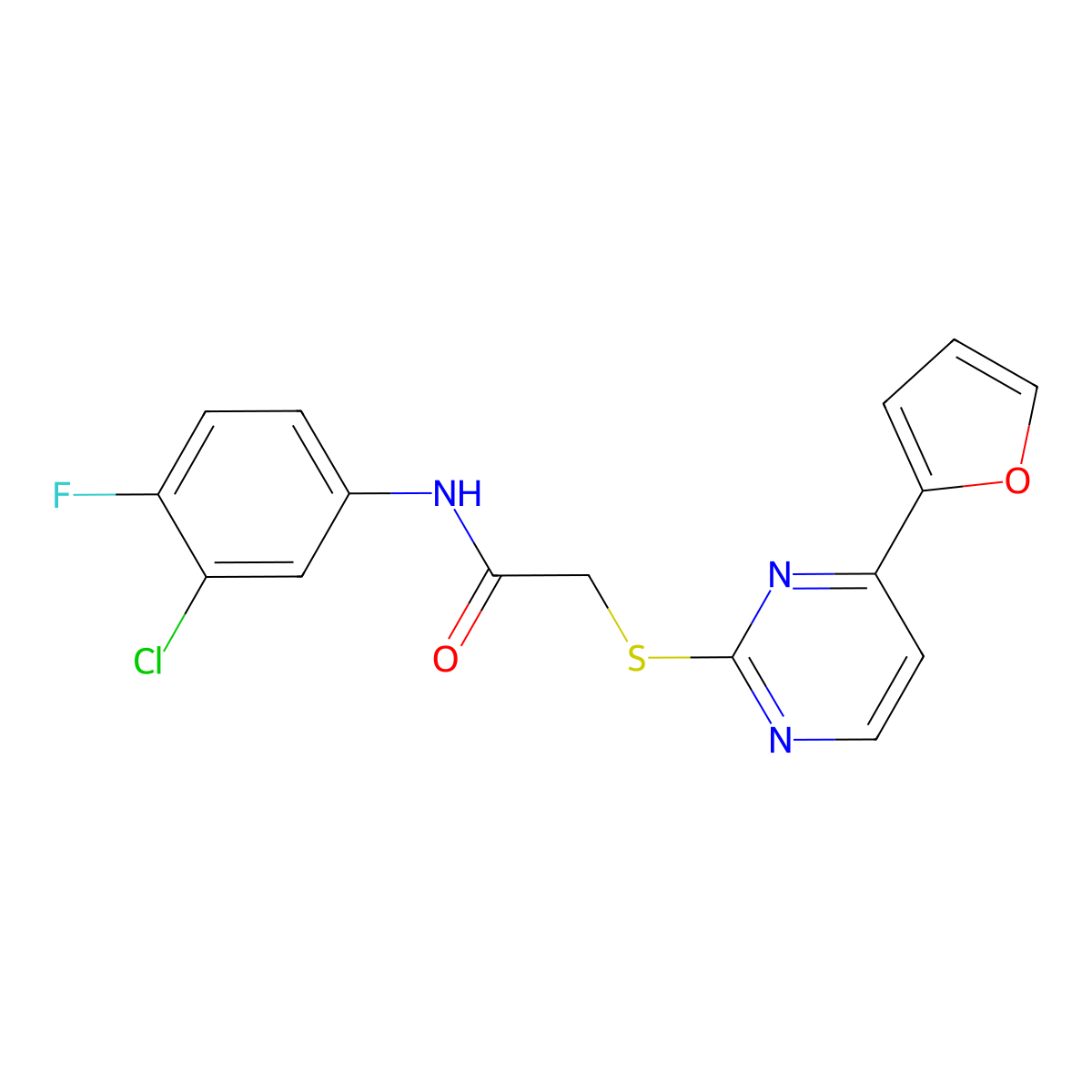 N-(3-chloro-4-fluorophenyl)-2-{[4-(furan-2-yl)pyrimidin-2-yl]sulfanyl}acetamide molecular structure, CAS 677753-53-6