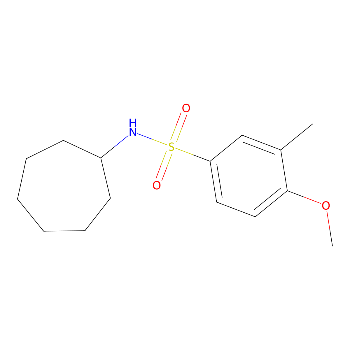 N-cycloheptyl-4-methoxy-3-methylbenzenesulfonamide molecular structure, CAS 677753-73-0