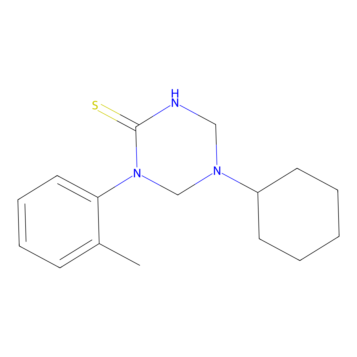 5-Cyclohexyl-1-(2-methylphenyl)-1,3,5-triazinane-2-thione molecular structure, CAS 677754-18-6