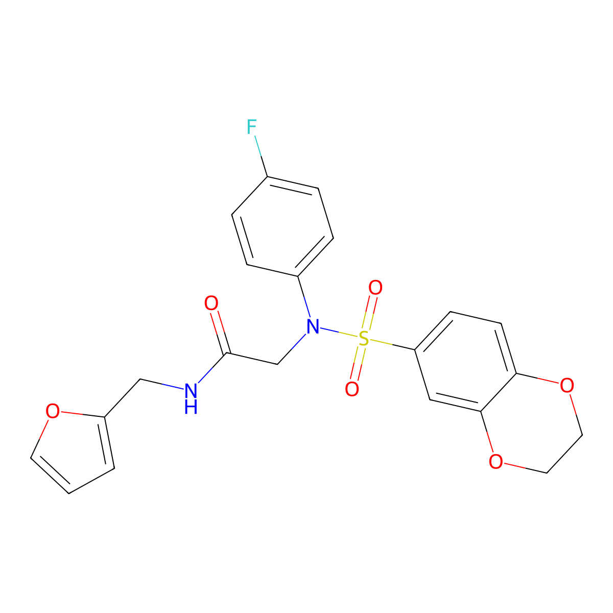 2-[N-(2,3-dihydro-1,4-benzodioxin-6-ylsulfonyl)-4-fluoroanilino]-N-(furan-2-ylmethyl)acetamide molecular structure, CAS 677754-31-3