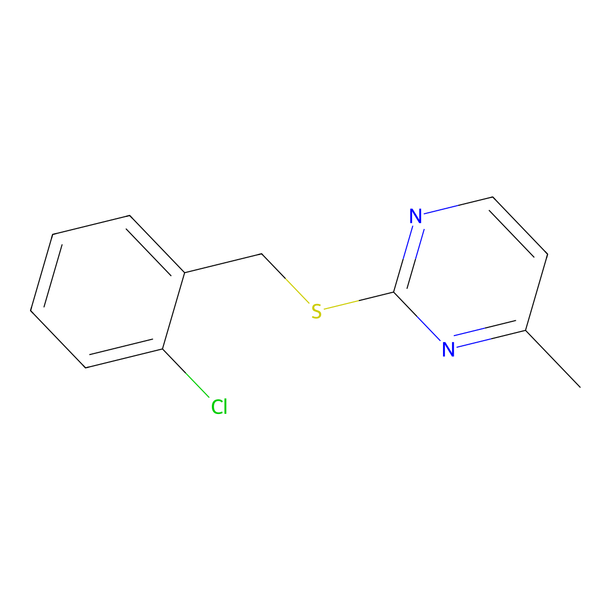 2-[(2-Chlorophenyl)methylsulfanyl]-4-methylpyrimidine molecular structure, CAS 677754-72-2