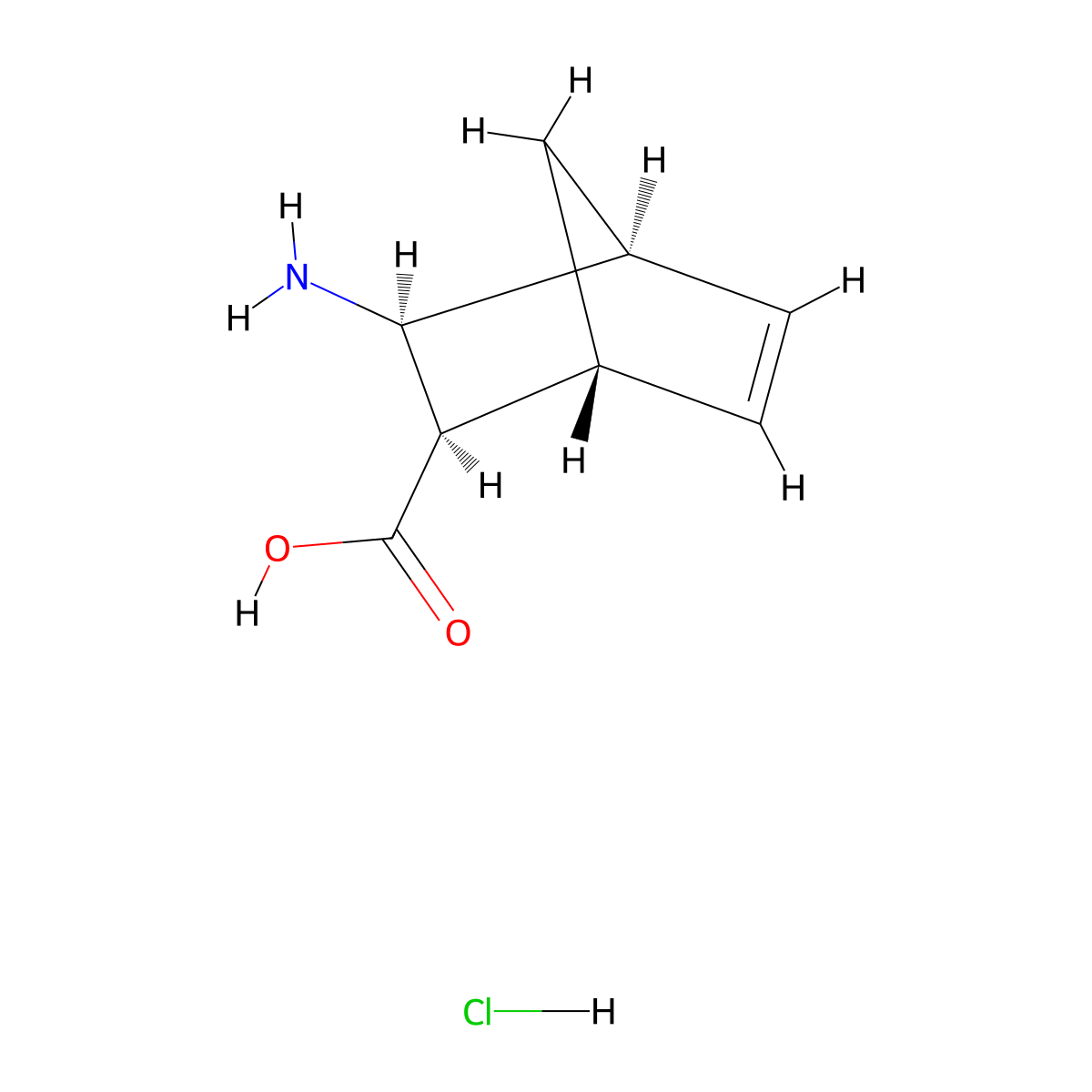 rac-(1R,2R,3S,4S)-3-aminobicyclo(2.2.1)hept-5-ene-2-carboxylic acid hydrochloride molecular structure, CAS 677757-34-5