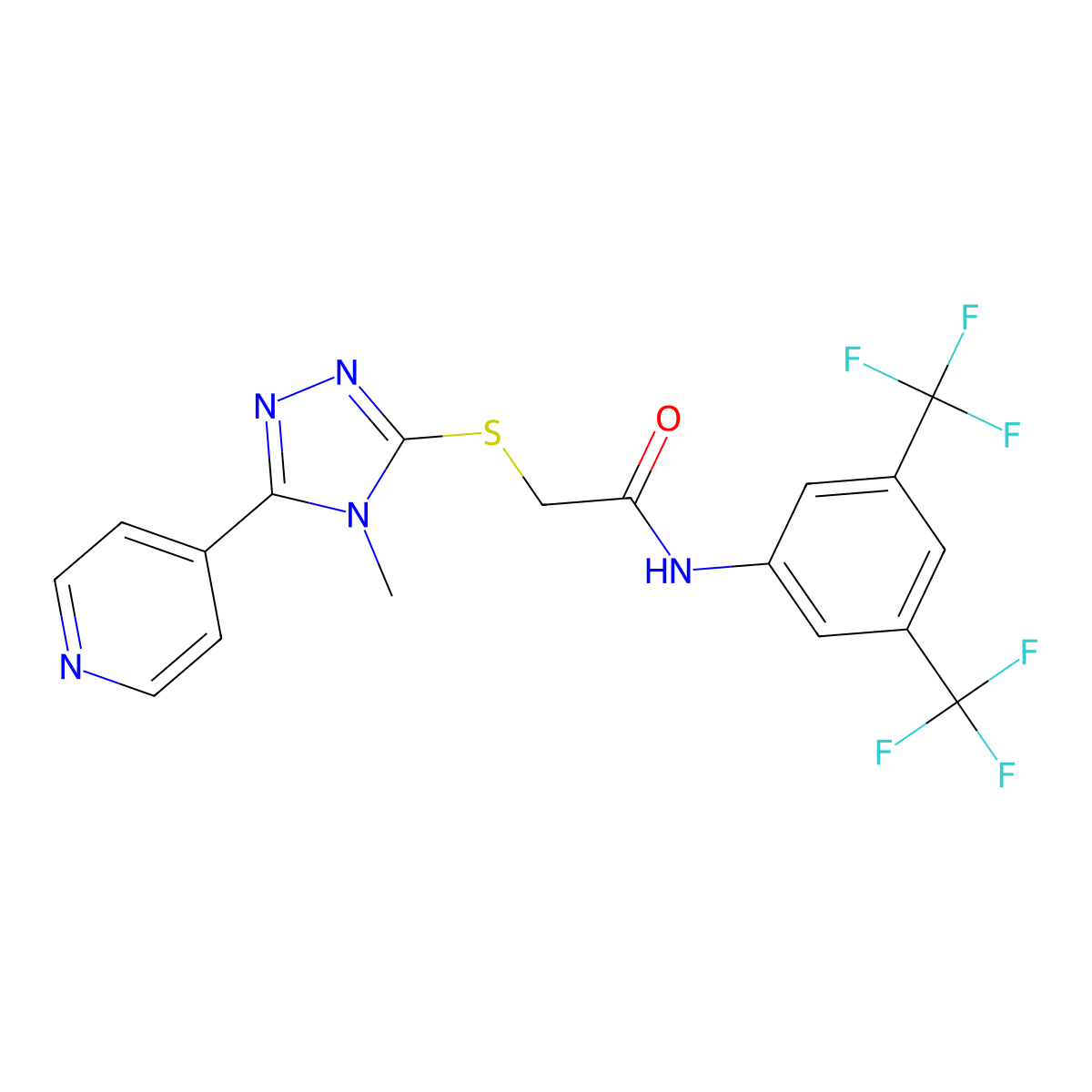N-[3,5-bis(trifluoromethyl)phenyl]-2-{[4-methyl-5-(pyridin-4-yl)-4H-1,2,4-triazol-3-yl]sulfanyl}acetamide molecular structure, CAS 677758-46-2