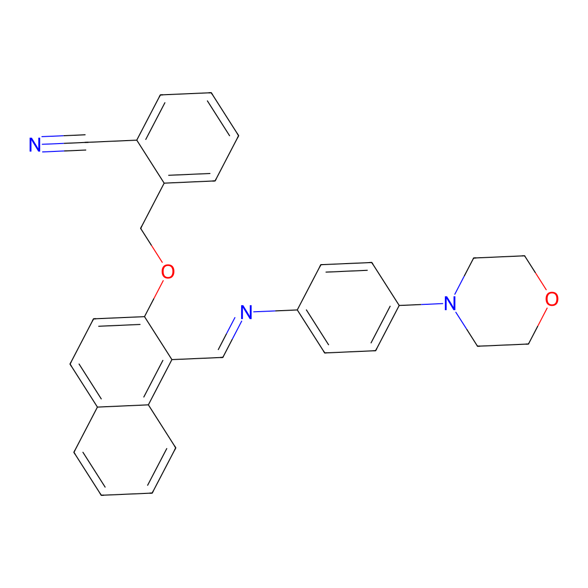 2-[({1-[(E)-{[4-(morpholin-4-yl)phenyl]imino}methyl]naphthalen-2-yl}oxy)methyl]benzonitrile molecular structure, CAS 677758-48-4