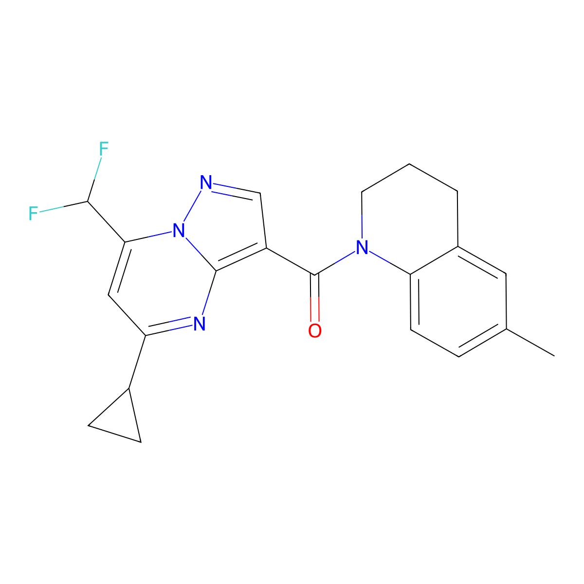 [5-cyclopropyl-7-(difluoromethyl)pyrazolo[1,5-a]pyrimidin-3-yl]-(6-methyl-3,4-dihydro-2H-quinolin-1-yl)methanone molecular structure, CAS 677758-66-6