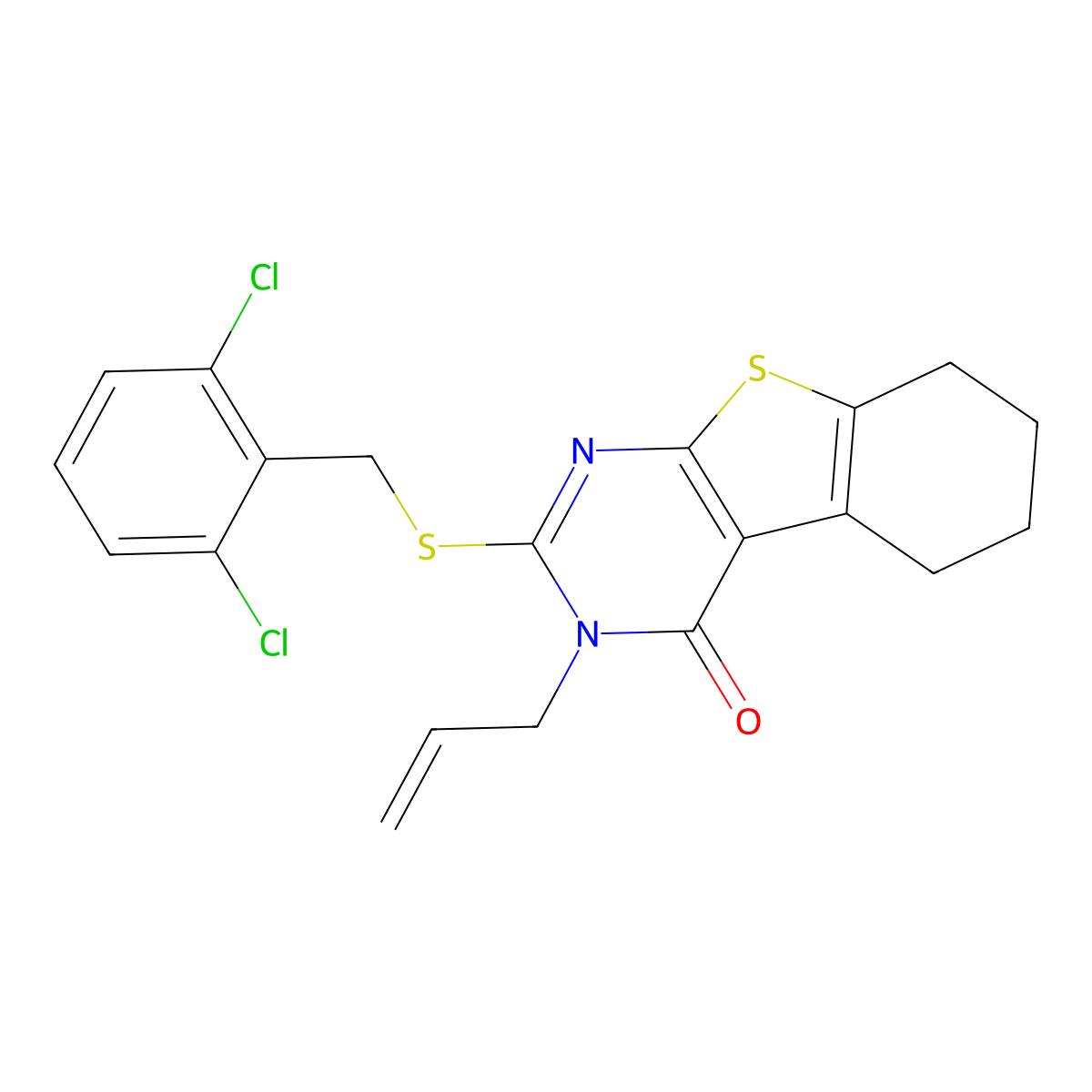 2-[(2,6-dichlorobenzyl)sulfanyl]-3-(prop-2-en-1-yl)-5,6,7,8-tetrahydro[1]benzothieno[2,3-d]pyrimidin-4(3H)-one molecular structure, CAS 677758-95-1