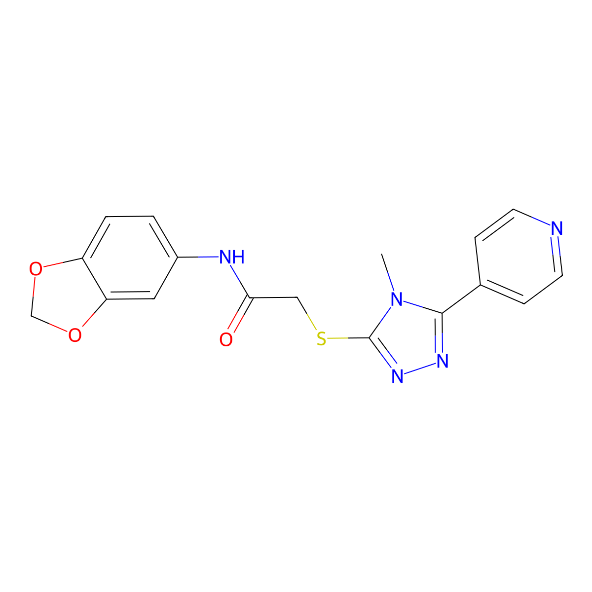 N-(1,3-benzodioxol-5-yl)-2-{[4-methyl-5-(pyridin-4-yl)-4H-1,2,4-triazol-3-yl]sulfanyl}acetamide molecular structure, CAS 677759-06-7