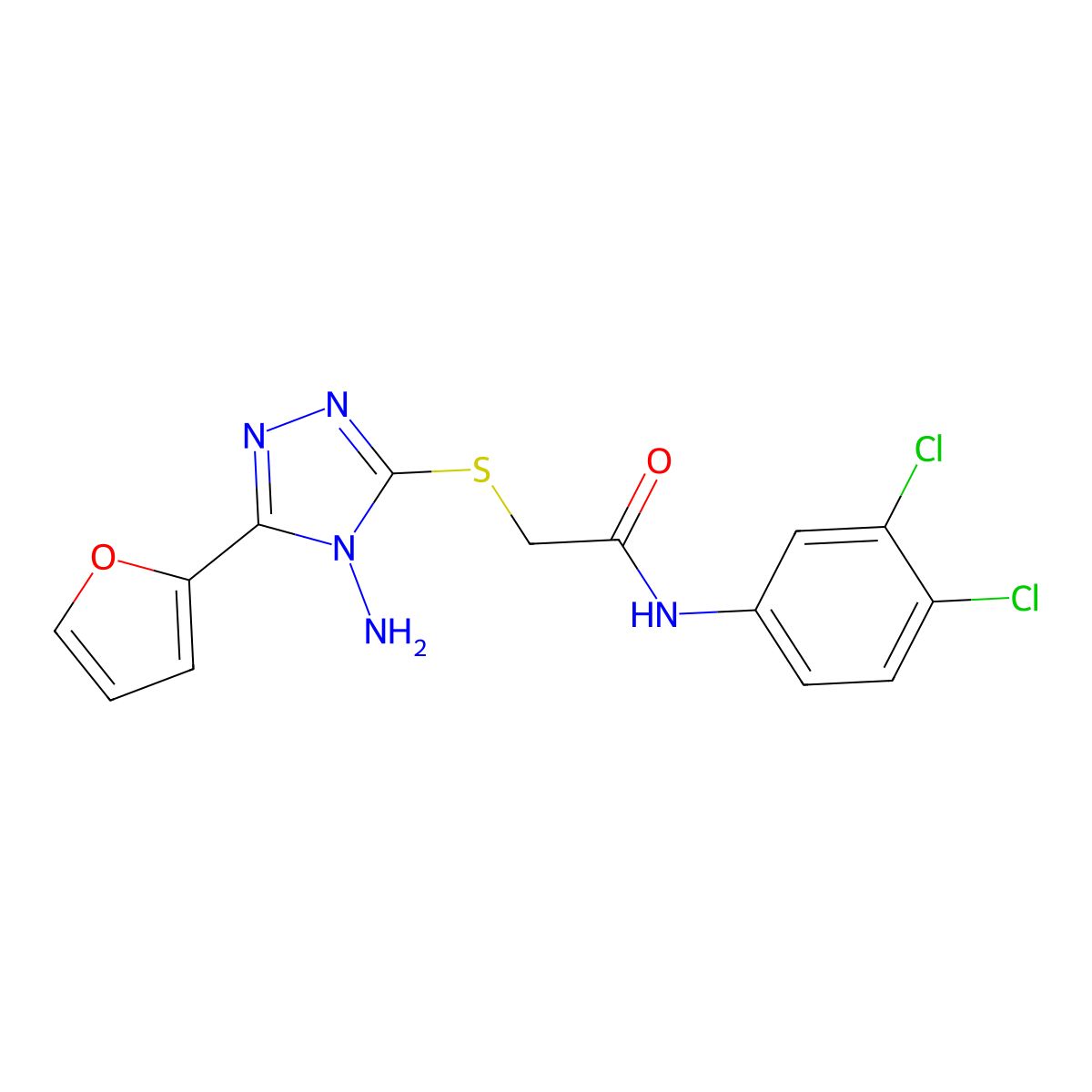 2-((4-amino-5-(furan-2-yl)-4H-1,2,4-triazol-3-yl)thio)-N-(3,4-dichlorophenyl)acetamide molecular structure, CAS 677759-31-8