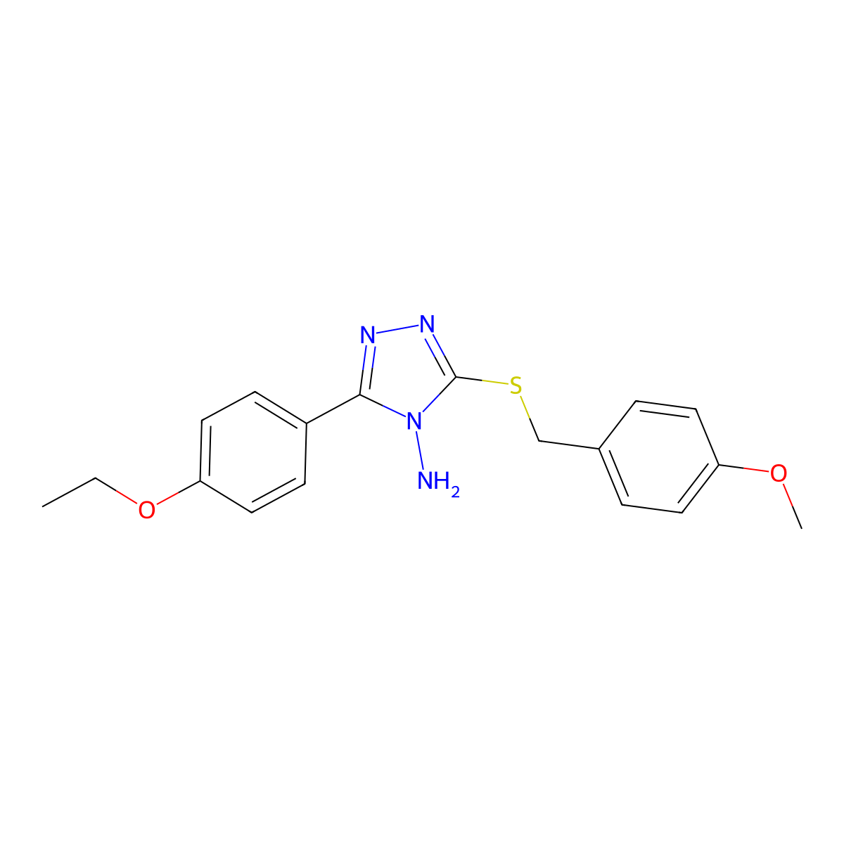 5-(4-Ethoxyphenyl)-3-[(4-methoxyphenyl)methylthio]-1,2,4-triazole-4-ylamine molecular structure, CAS 677759-40-9