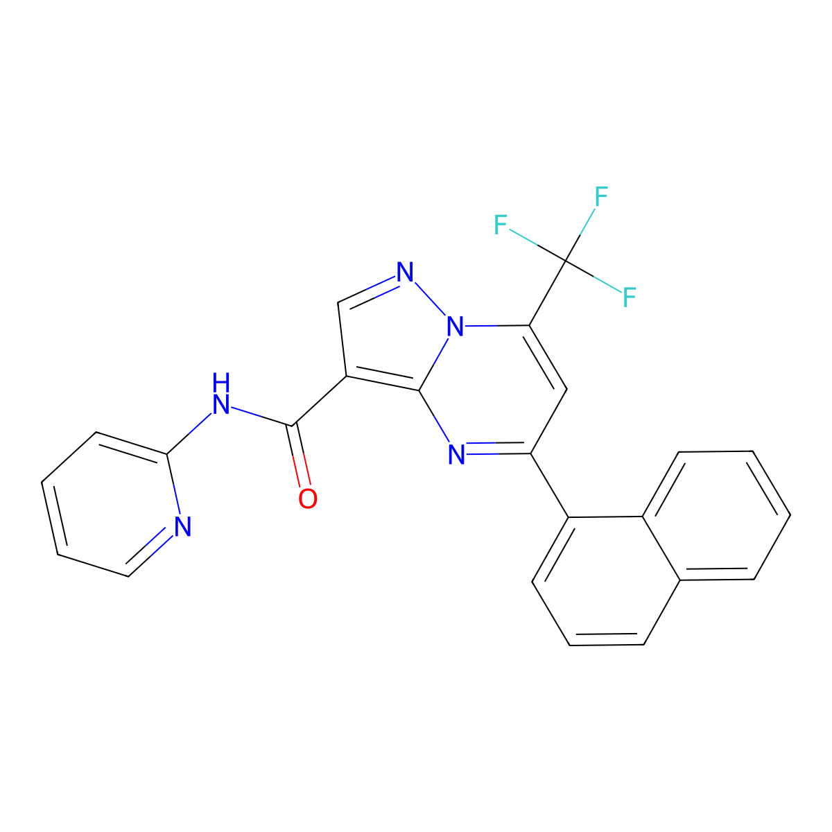 5-naphthalen-1-yl-N-pyridin-2-yl-7-(trifluoromethyl)pyrazolo[1,5-a]pyrimidine-3-carboxamide molecular structure, CAS 677759-44-3