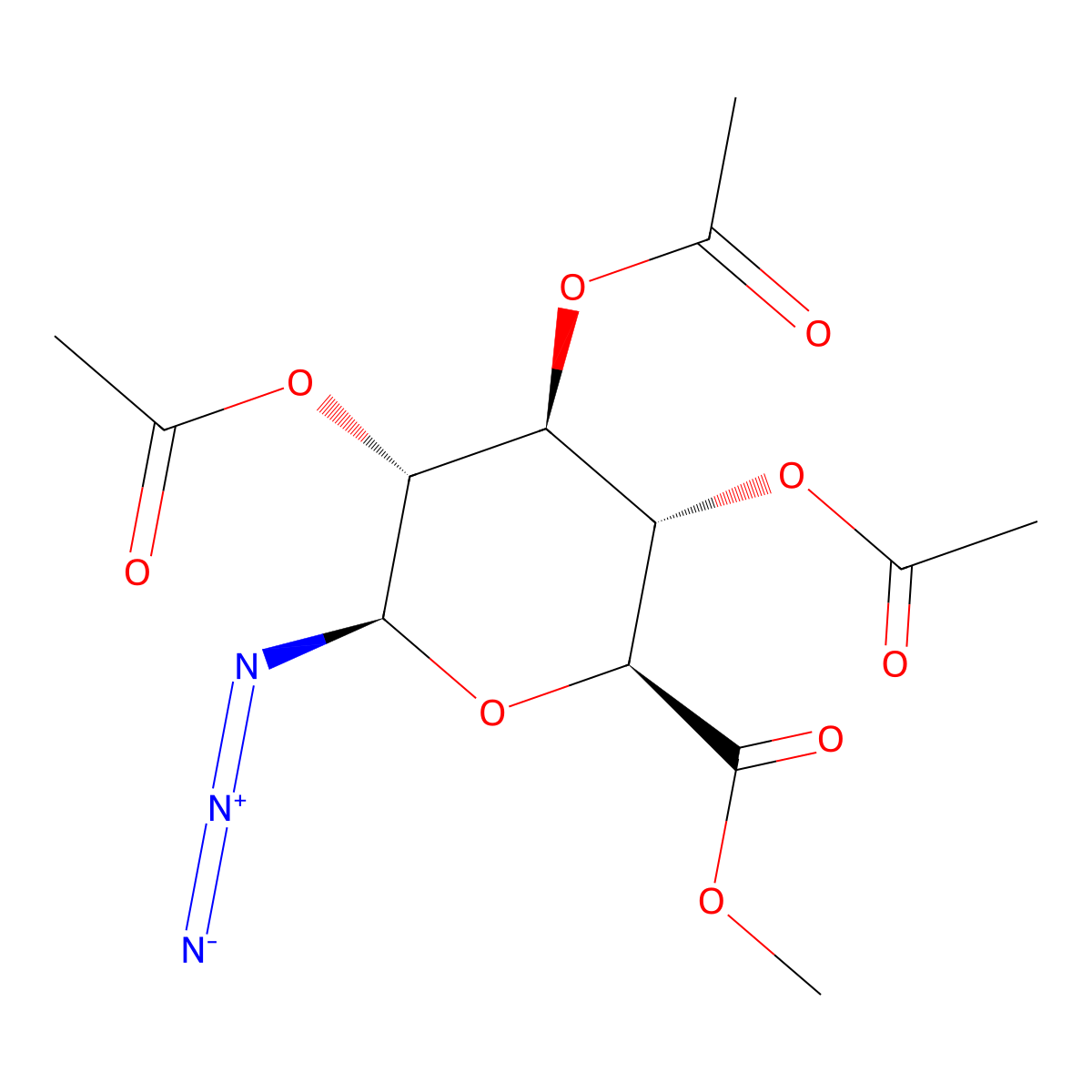 methyl (2S,3S,4S,5R,6R)-3,4,5-triacetyloxy-6-azidooxane-2-carboxylate molecular structure, CAS 67776-38-9