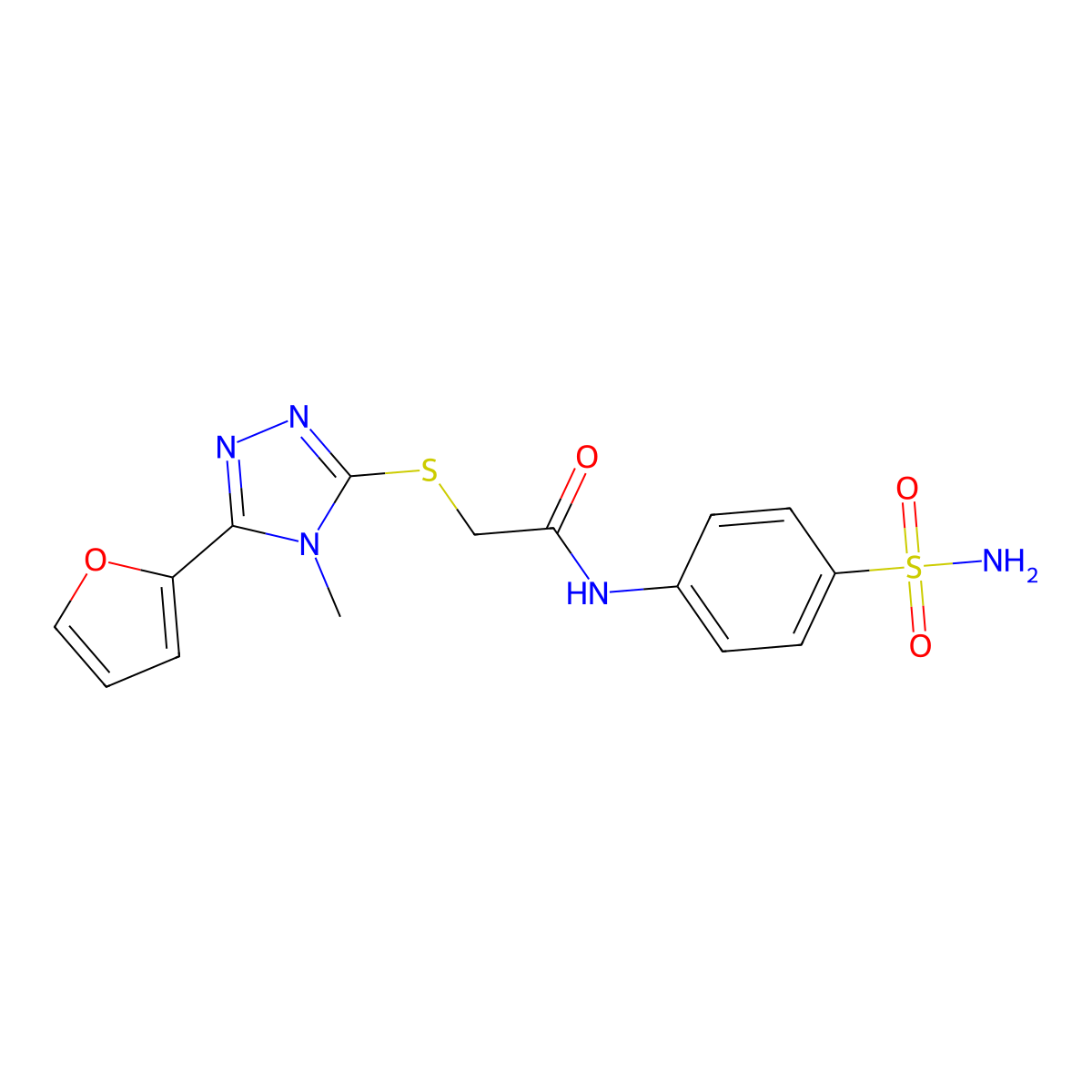 2-{[5-(furan-2-yl)-4-methyl-4H-1,2,4-triazol-3-yl]sulfanyl}-N-(4-sulfamoylphenyl)acetamide molecular structure, CAS 677760-53-1