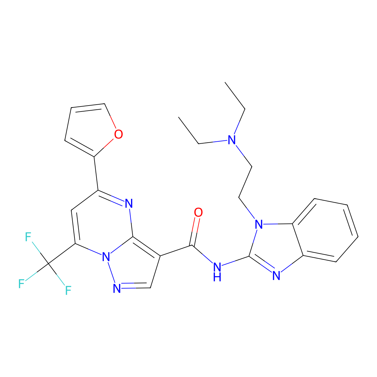 N-{1-[2-(diethylamino)ethyl]-1H-benzimidazol-2-yl}-5-(furan-2-yl)-7-(trifluoromethyl)pyrazolo[1,5-a]pyrimidine-3-carboxamide molecular structure, CAS 677760-55-3