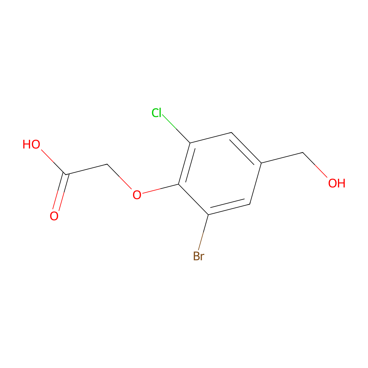 [2-Bromo-6-chloro-4-(hydroxymethyl)phenoxy]acetic acid molecular structure, CAS 677760-93-9