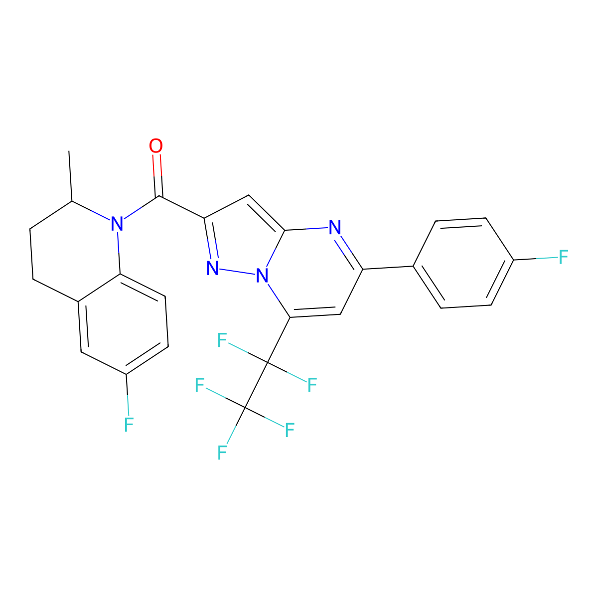 (6-fluoro-2-methyl-3,4-dihydroquinolin-1(2H)-yl)[5-(4-fluorophenyl)-7-(pentafluoroethyl)pyrazolo[1,5-a]pyrimidin-2-yl]methanone molecular structure, CAS 677761-02-3