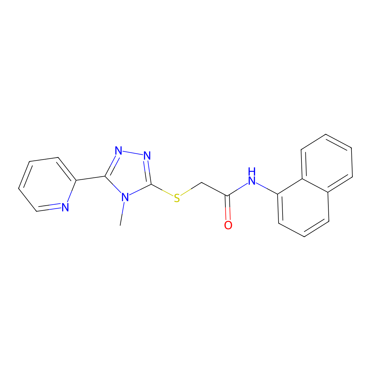 2-{[4-methyl-5-(pyridin-2-yl)-4H-1,2,4-triazol-3-yl]sulfanyl}-N-(naphthalen-1-yl)acetamide molecular structure, CAS 677761-09-0