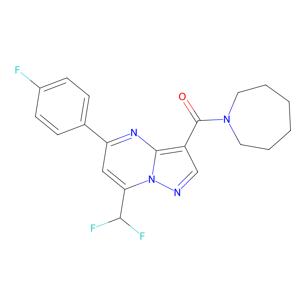 Azepan-1-yl-[7-(difluoromethyl)-5-(4-fluorophenyl)pyrazolo[1,5-a]pyrimidin-3-yl]methanone molecular structure, CAS 677764-68-0