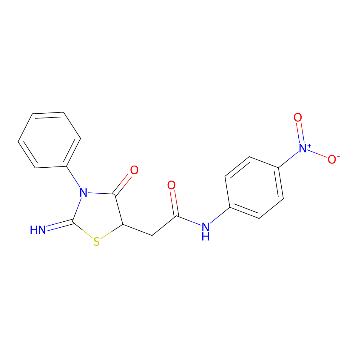 2-(2-imino-4-oxo-3-phenyl-1,3-thiazolidin-5-yl)-N-(4-nitrophenyl)acetamide molecular structure, CAS 677765-79-6