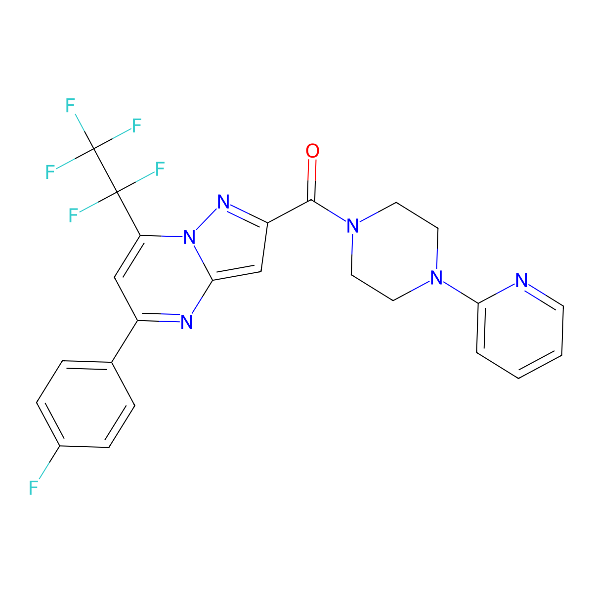 [5-(4-Fluorophenyl)-7-(pentafluoroethyl)pyrazolo[1,5-a]pyrimidin-2-yl][4-(pyridin-2-yl)piperazin-1-yl]methanone molecular structure, CAS 677765-94-5